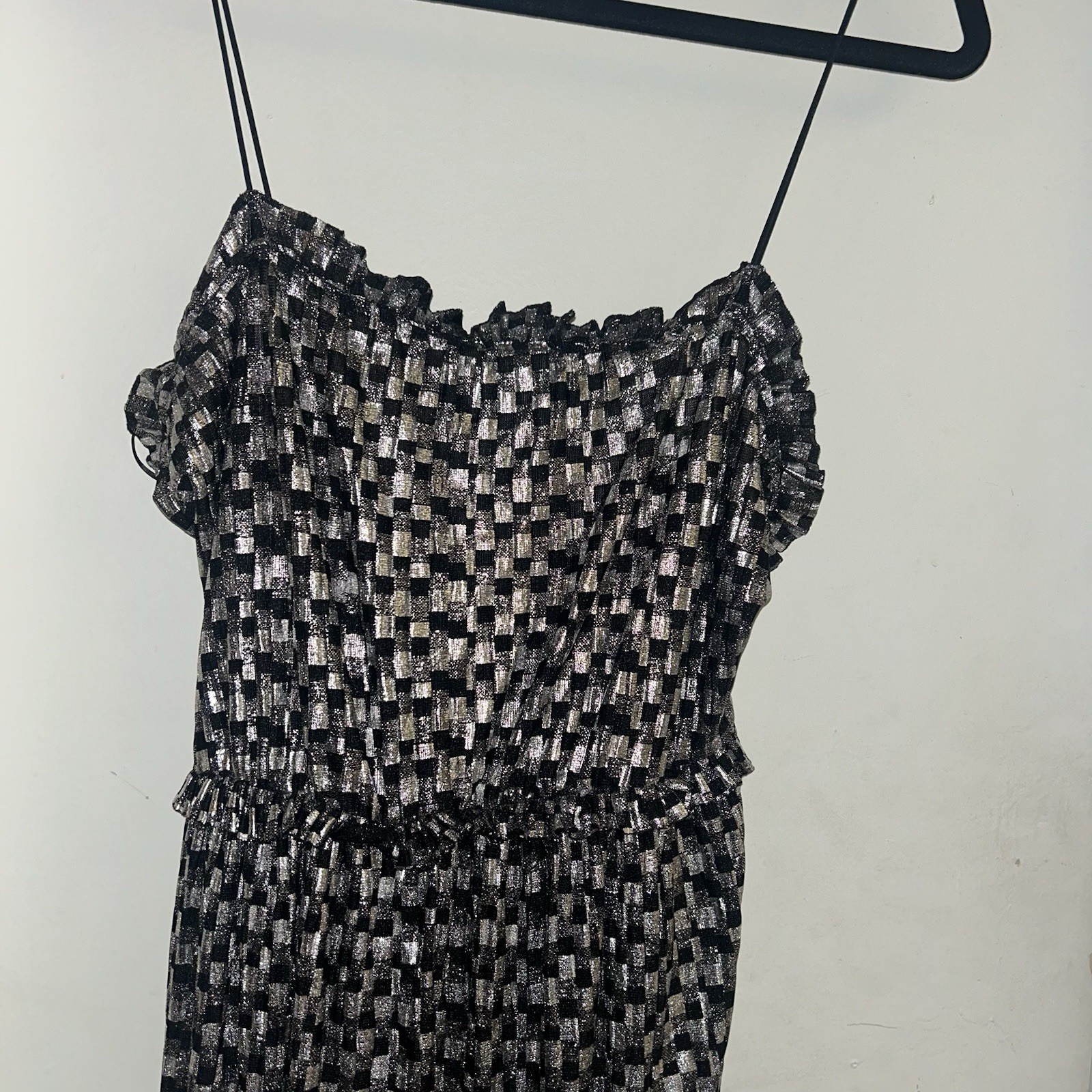Zara Black Silver Metallic Shimmery Thin Strapped Cinched Waist Dress Small