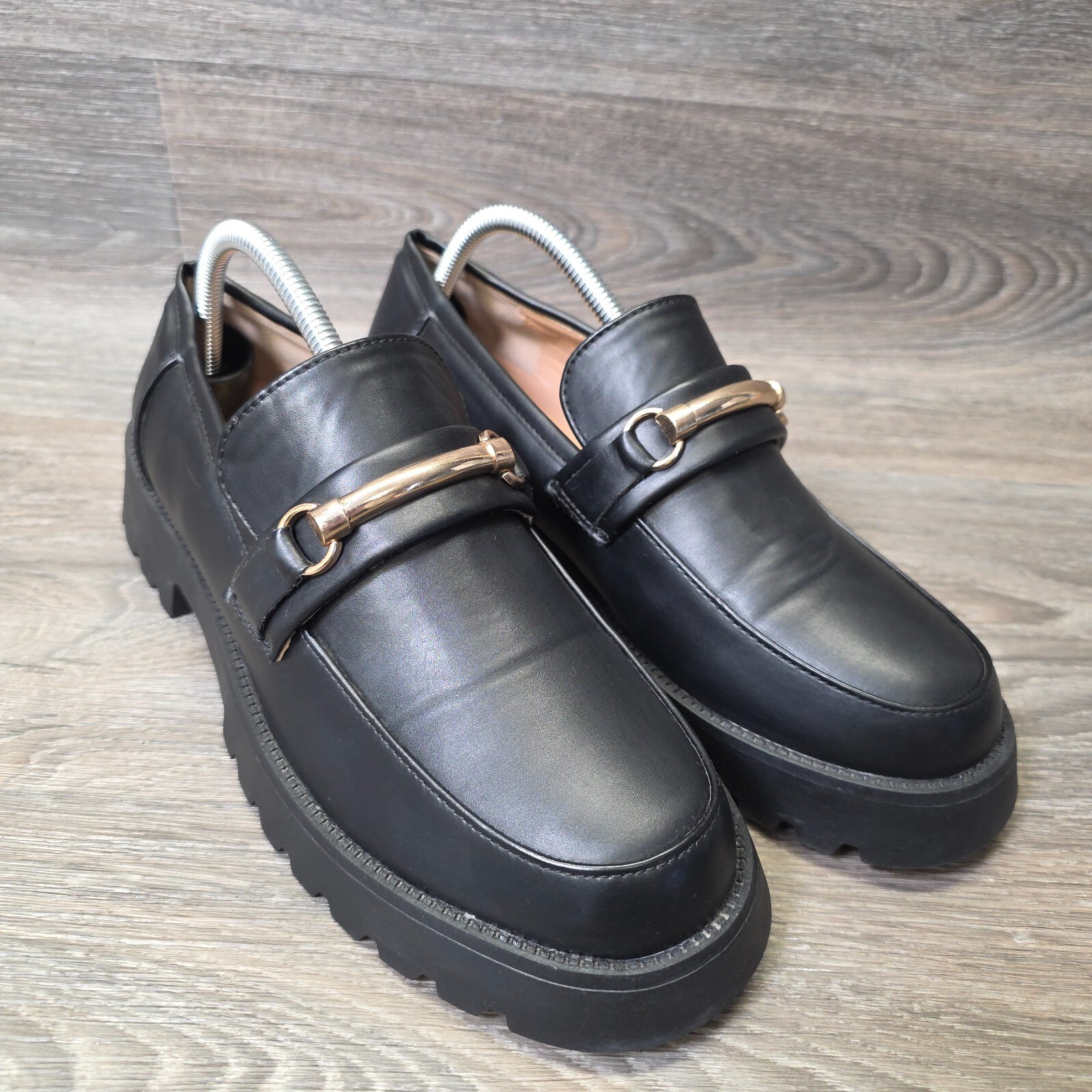 Mudd Loafers Womens 10M Black Faux Leather Slip On Chunky Platform Academia Y2K