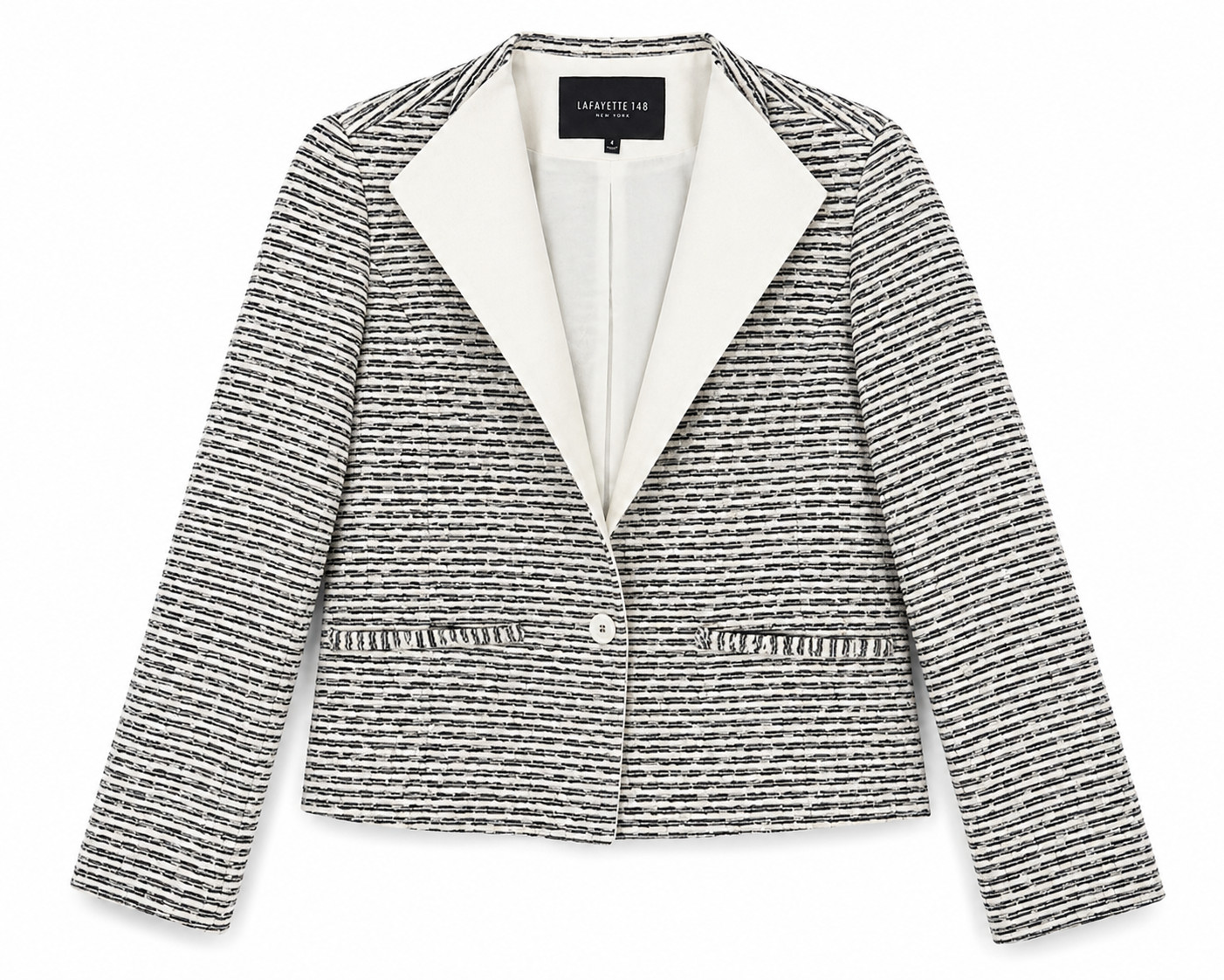 Lafayette 148 Tweed Cropped Blazer Jacket Womens 6 Contrast Lapel Luxury