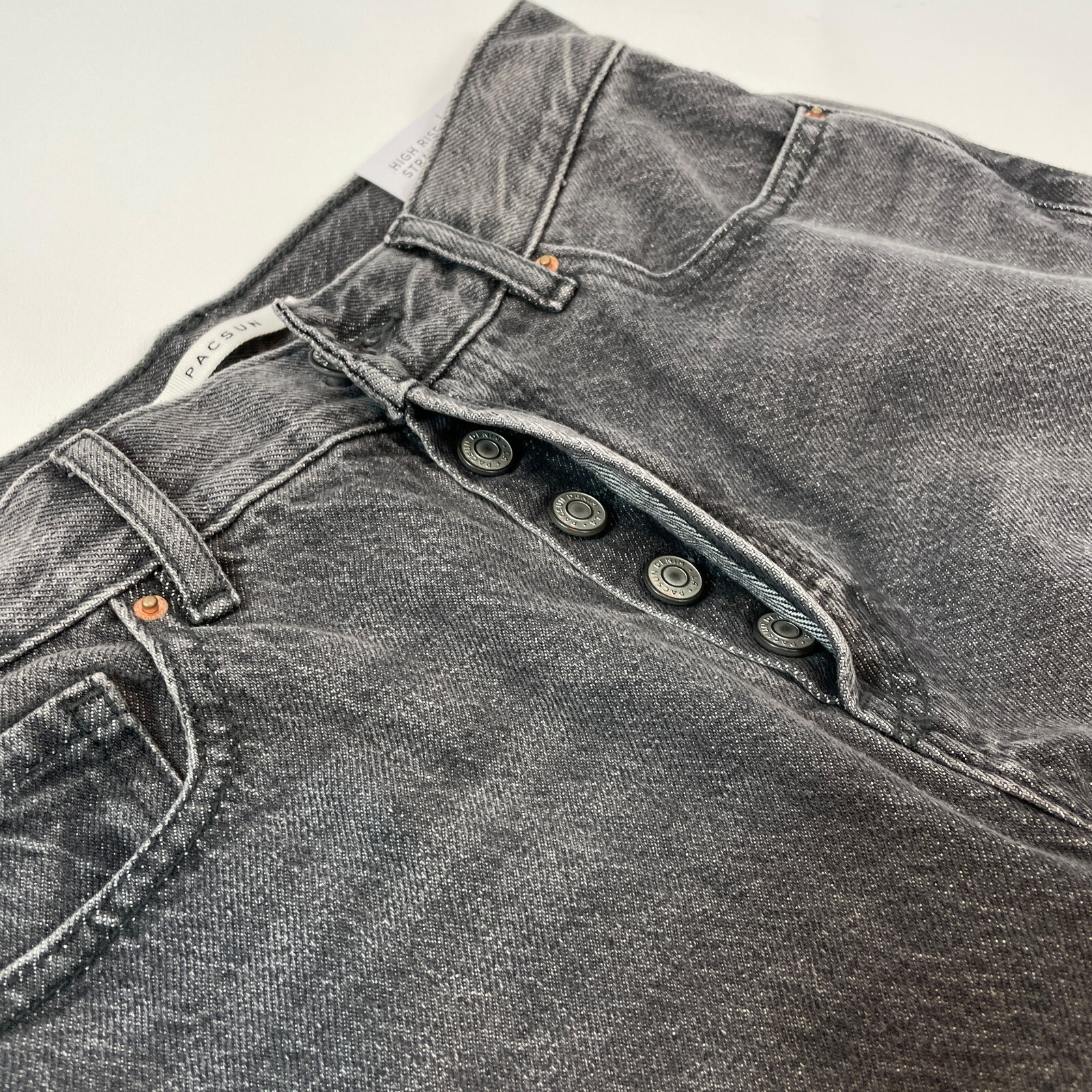 NEW PacSun Jeans Womens 25 Two Toned Black Denim High Rise Straight Raw Hem