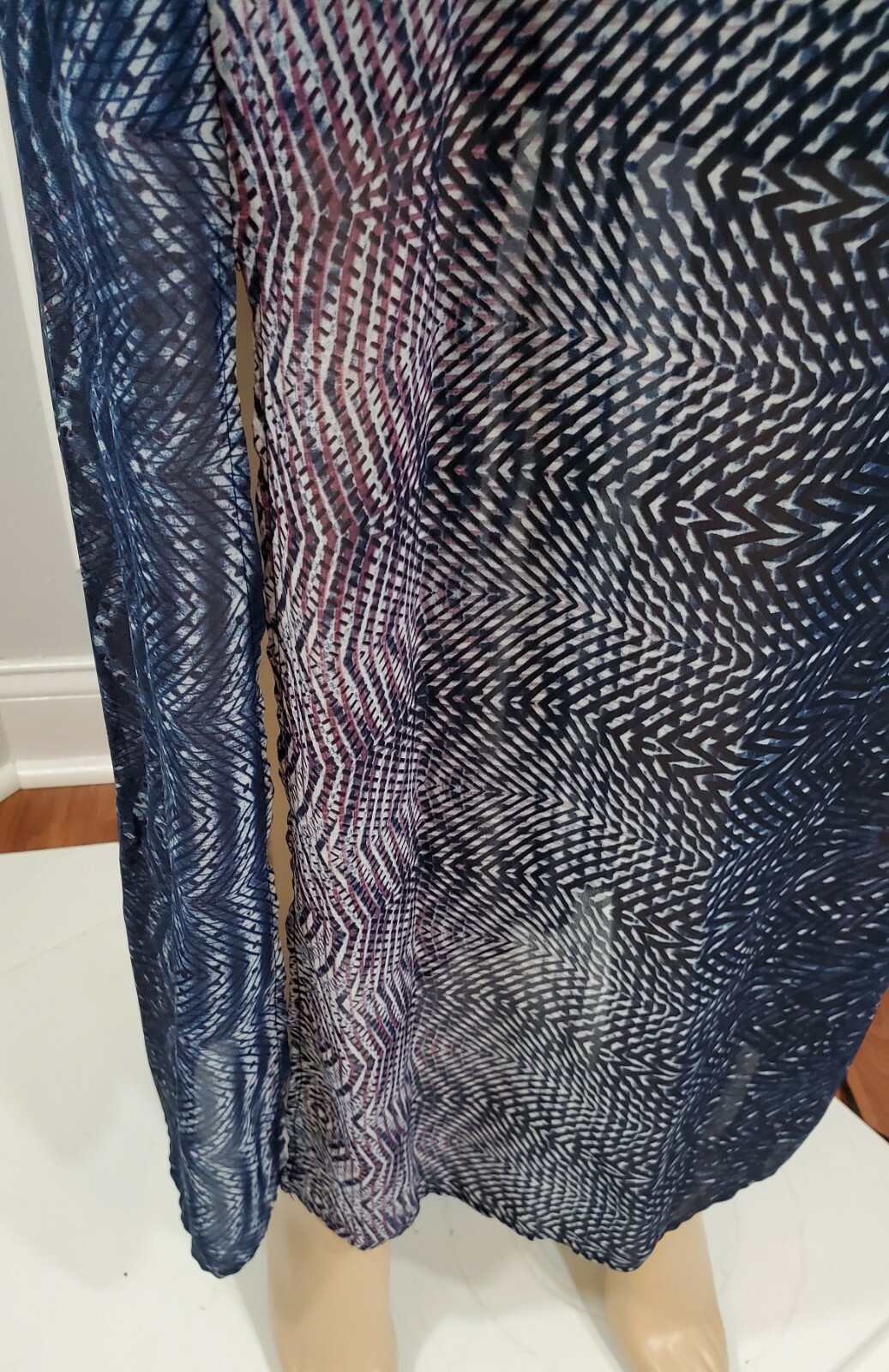 ABS Allen Schwartz Chic Resort Maxi Dress 16 Blue Geometric Sheer Overlay $328