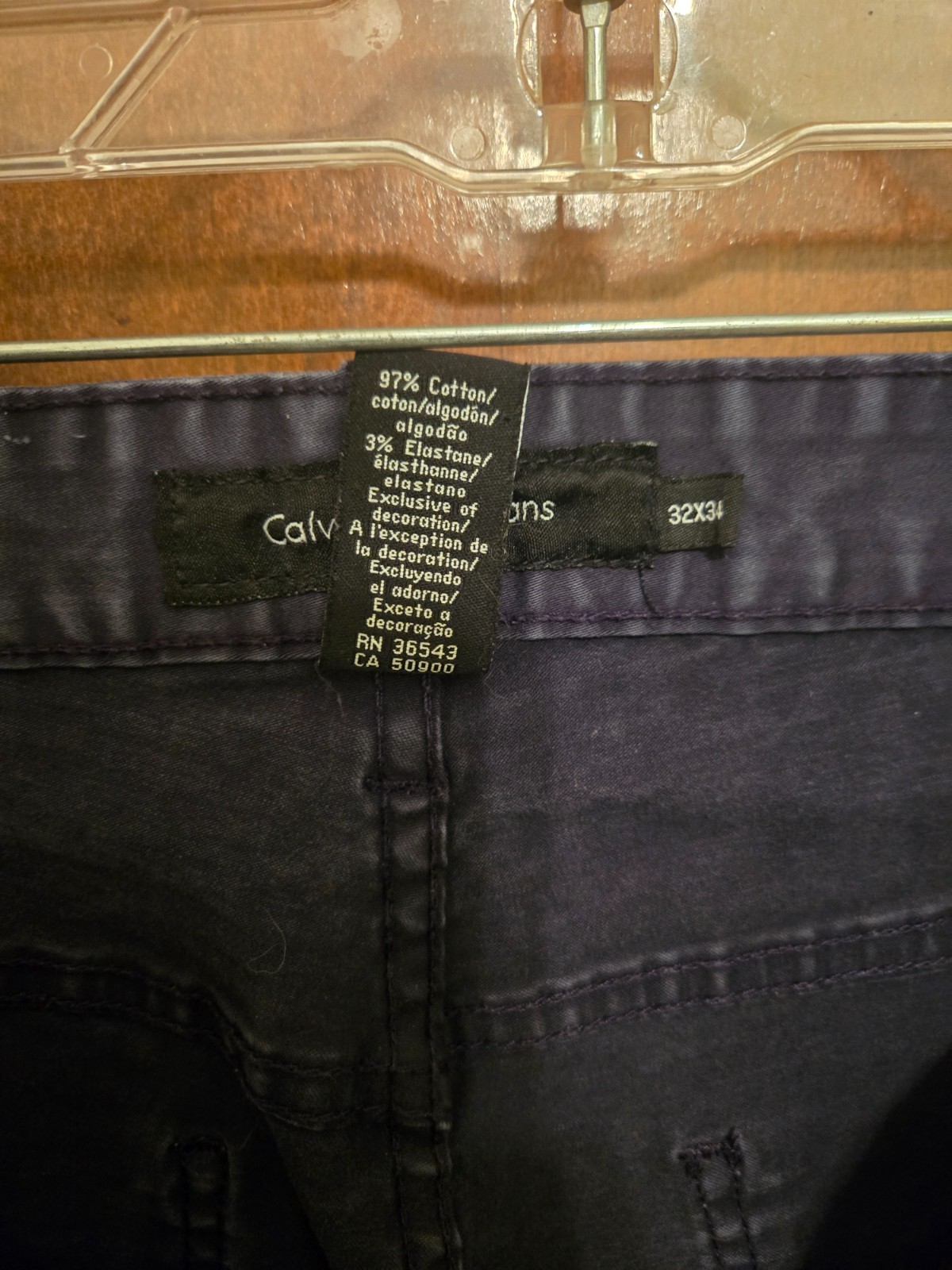 CALVIN KLEIN MENS PANTS STRAIGHT FIT 97% COTTON AND 3% ELASTANE 32WX34L NAVY
