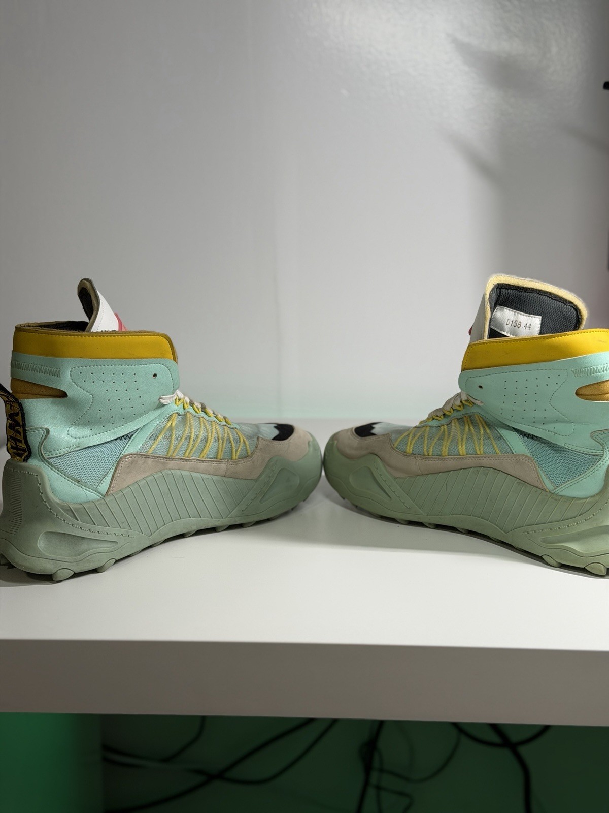 Off-White ODSY-1000 Men’s High Top Athletic Sneakers Lace Up Green Yellow