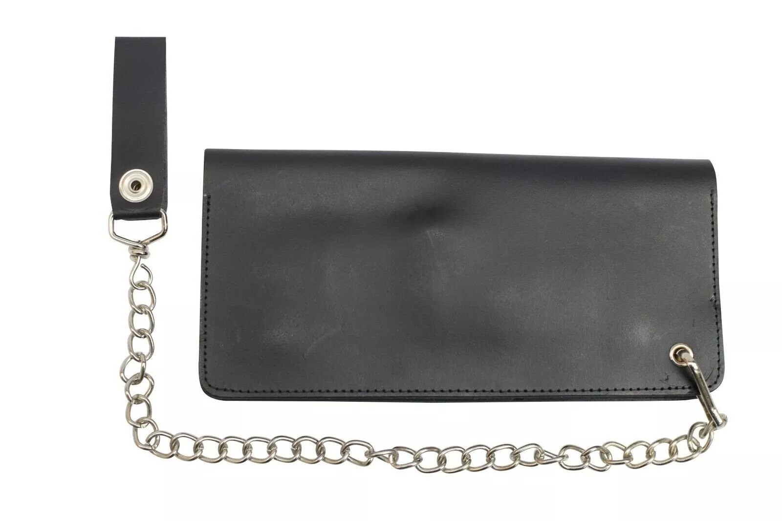 Leather Men Motorcycle Trucker Biker Chain Wallet With Inside Zipper, Black