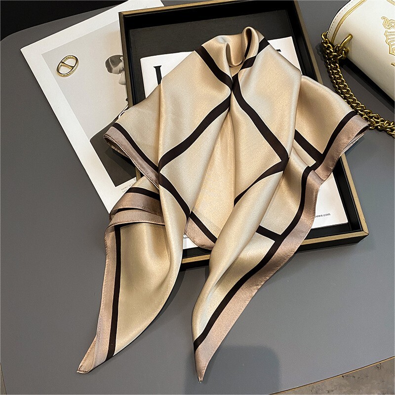 100% Mulberry Silk 27″ Square Scarf Women Neckerchief Wrap Fashion Design Check