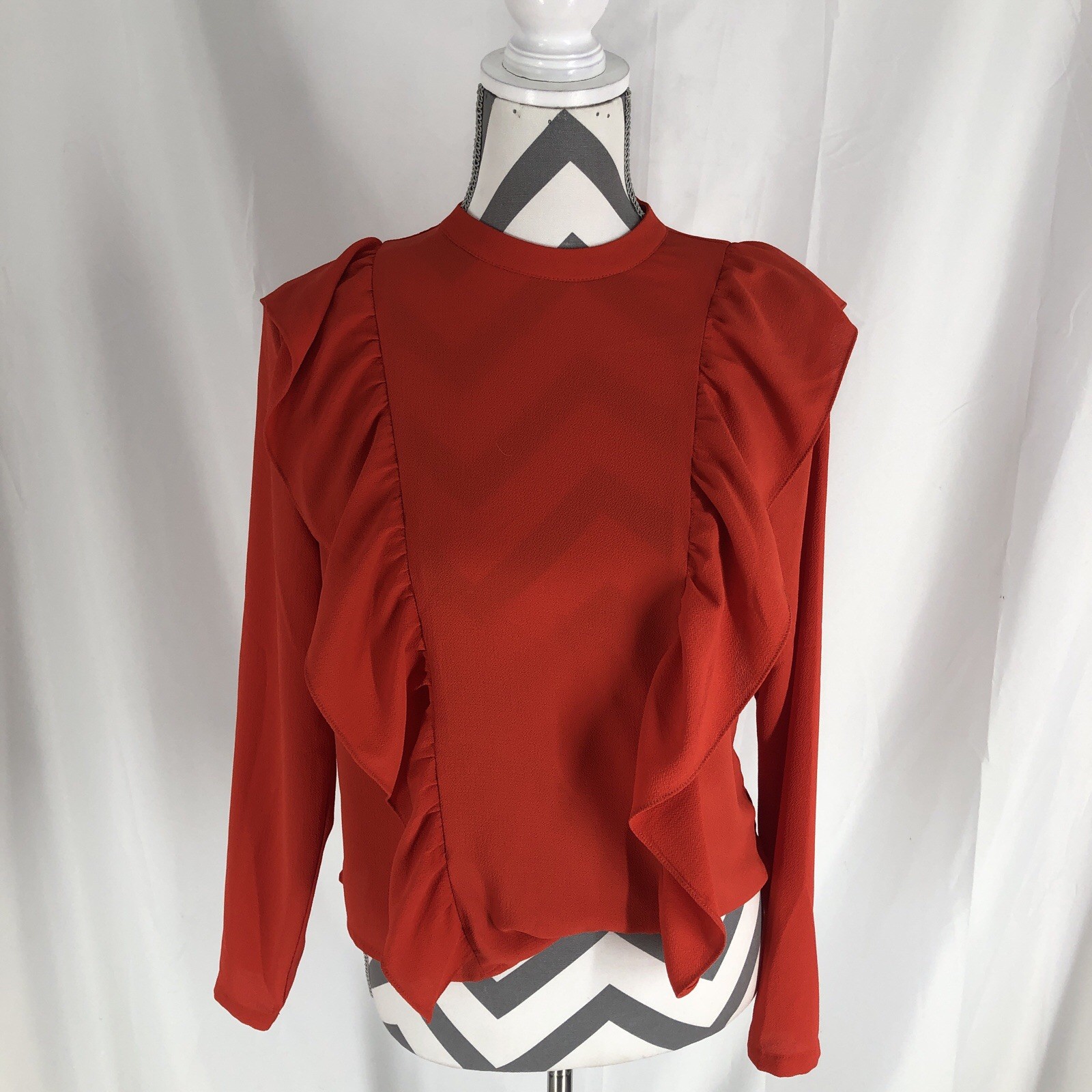 Forever 21 Orange Long Sleeve Blouse Size Medium Ruffle Trim