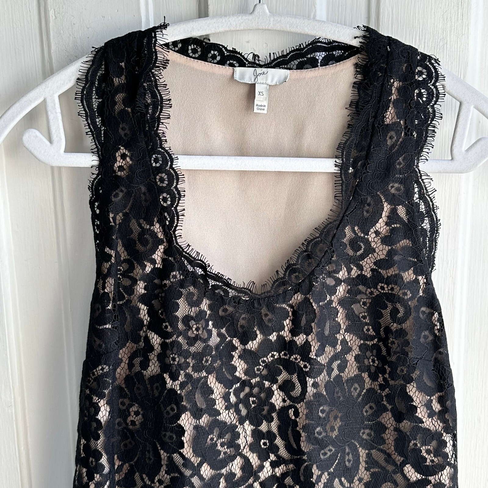 Joie Cina Black Nude Lace Scoop Neck Sleeveless Top