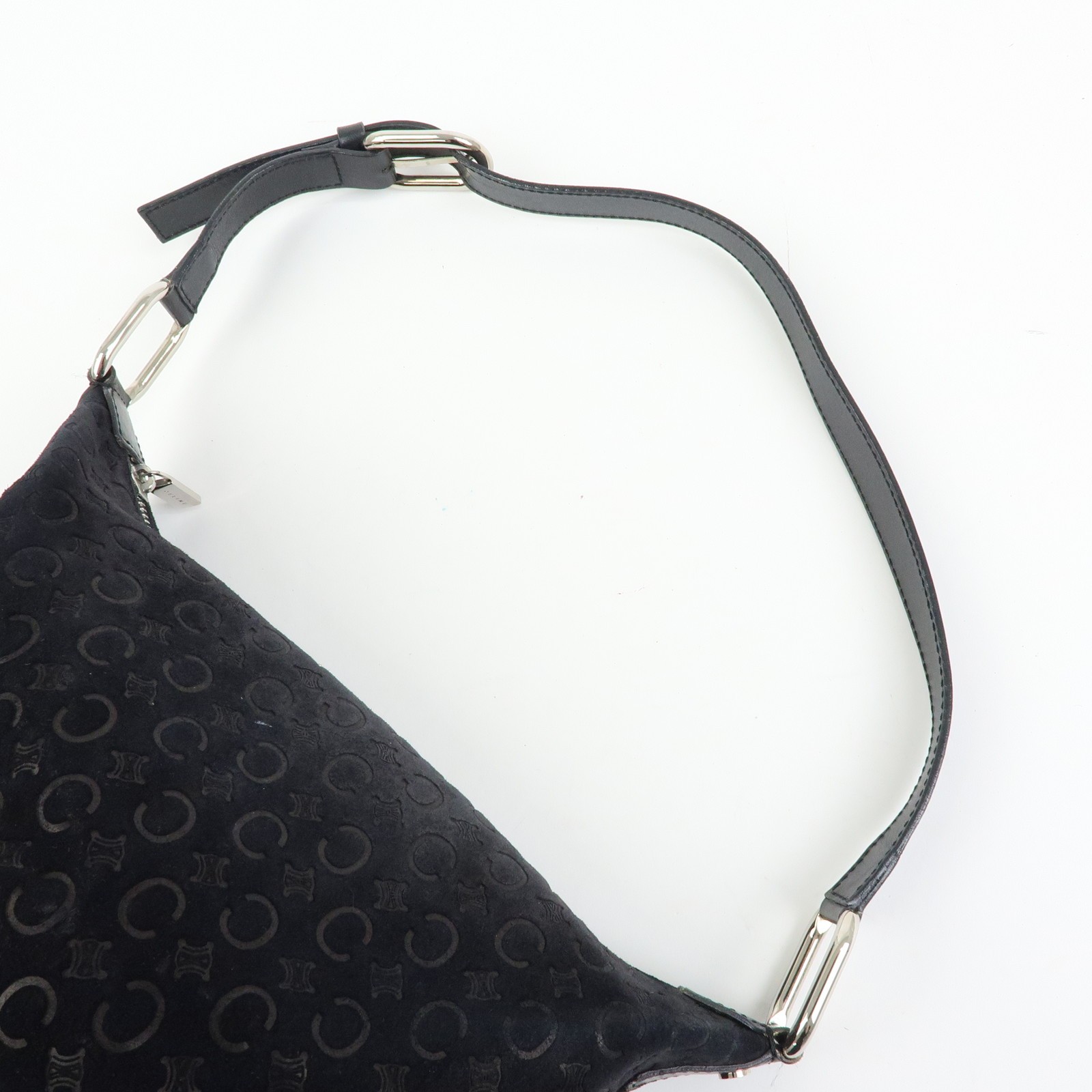 CELINE C Macadam Suede Leather Shoulder Bag Hand Bag Black Authentic Used F/S