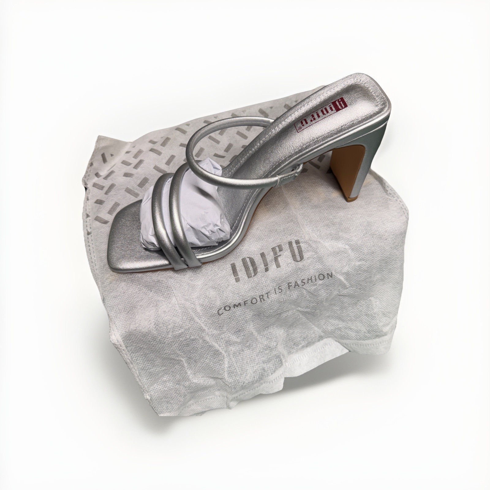 IDIFU Women’s Square Toe Block Heel Mule Sandals Silver Size 7 New