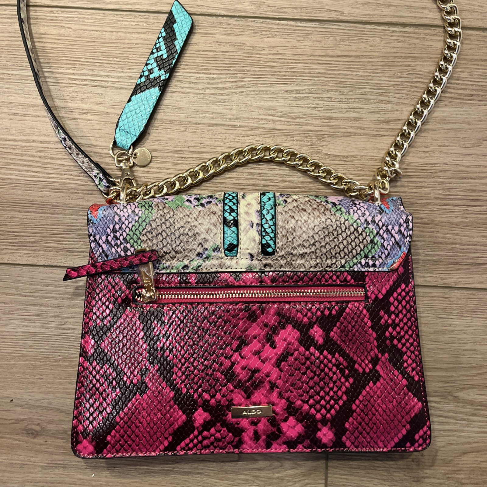 ALDO Multicolor Snake Print Chain Strap Shoulder Bag Gold Hardware Buckle Accent