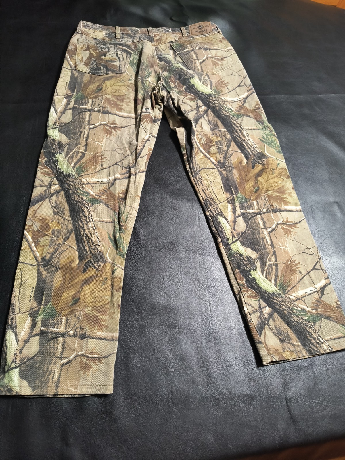 Wrangler Mens Camo Pants Real Tree Double Knee Hunting Fishing VTG 38×32