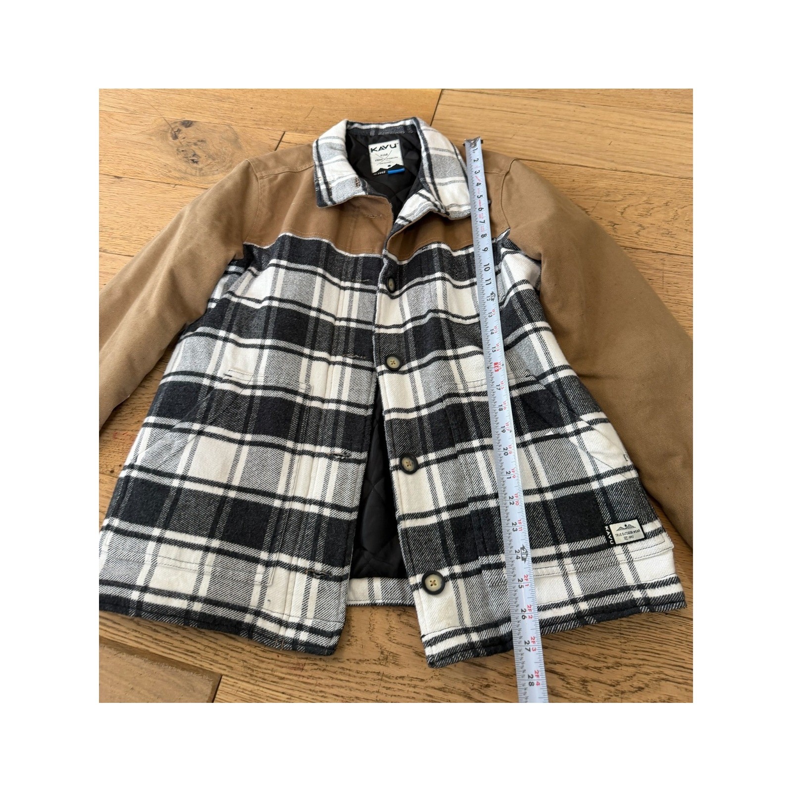 KAVU Highlands Plaid Contrast Sleeve Quilted Lined Shirt Jacket Button Up Size L