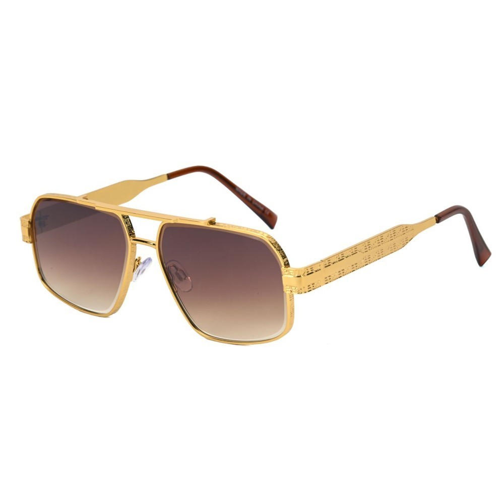 Men Sunglasses Classic Black Lens Square Fashion Design Gold Metal Frame Shades