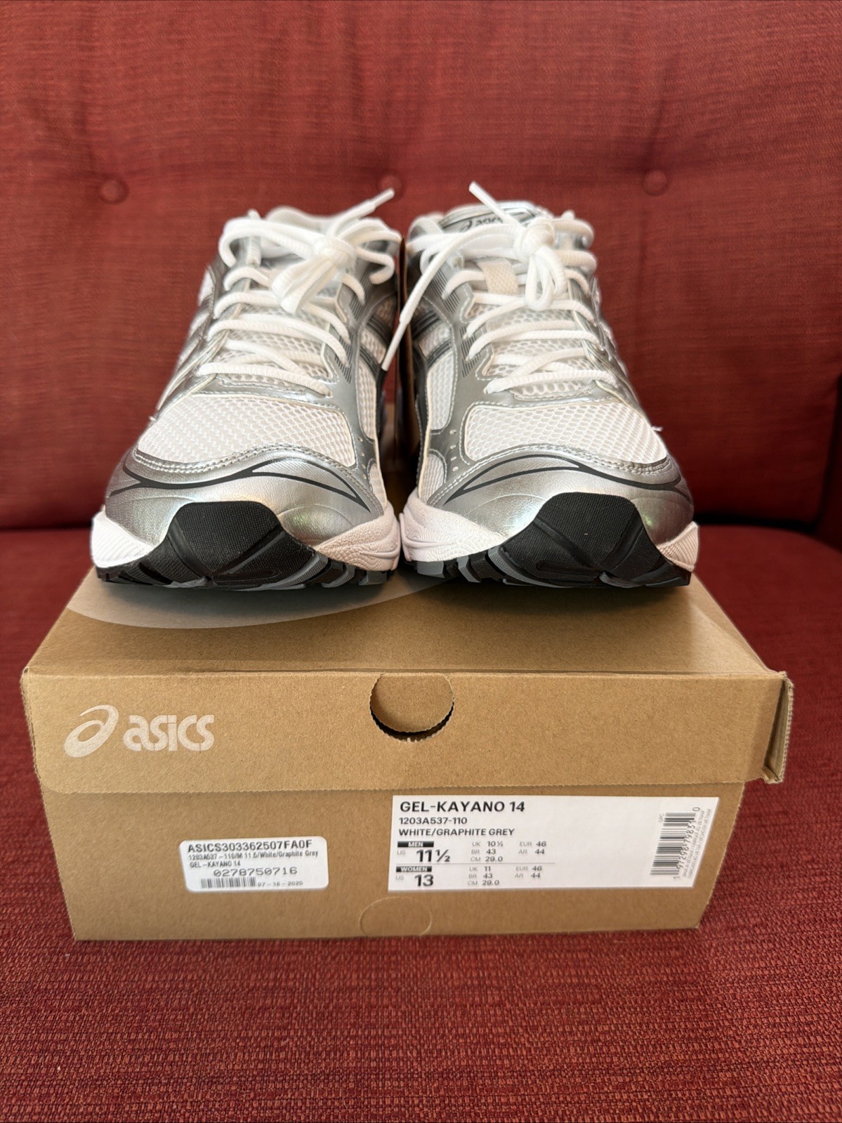 ASICS GEL-Kayano 14 White/Graphite Grey 1203A537-110 Men’s 11.5, Brand New