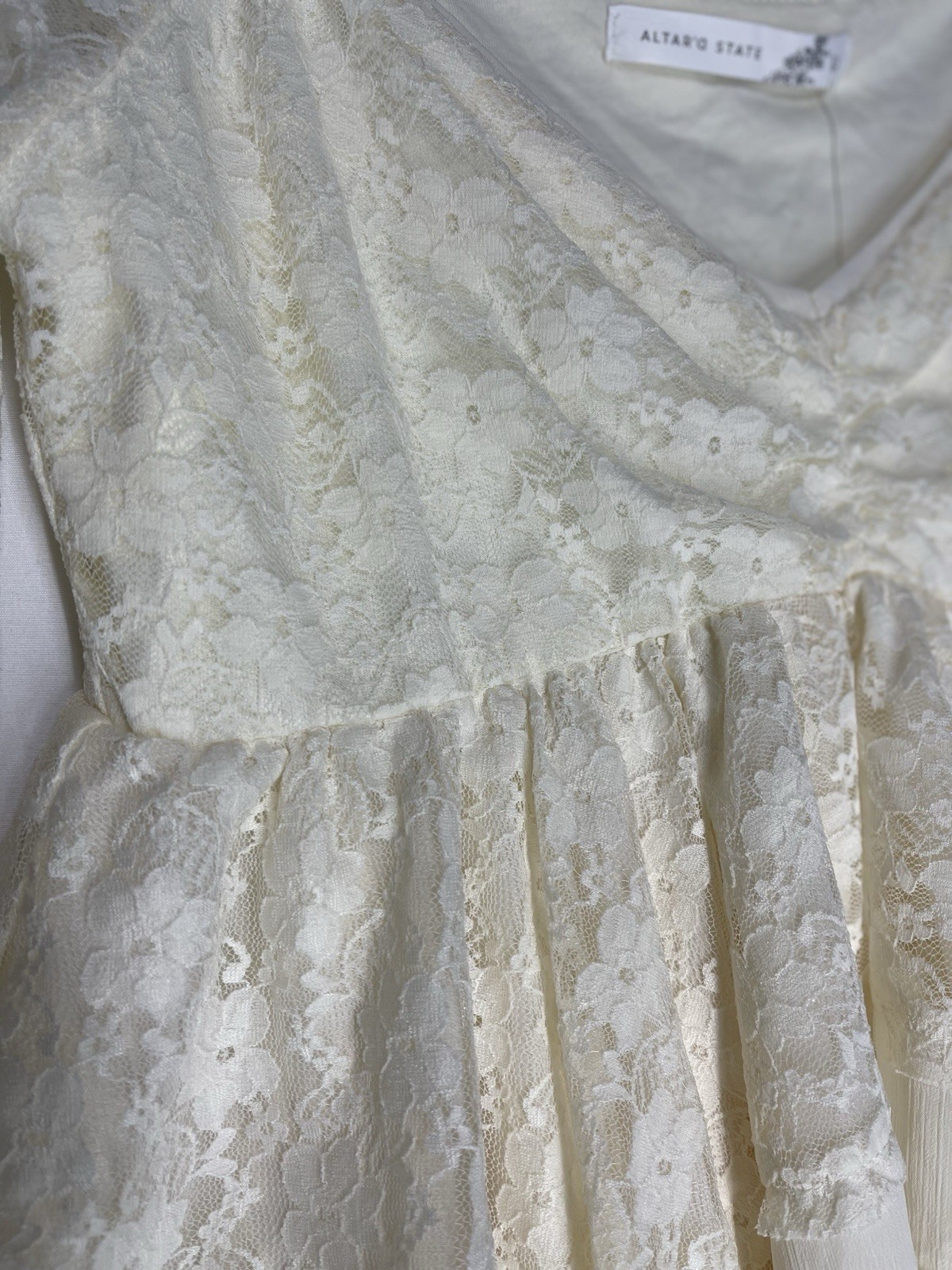 NWT Altar’d State Ivory Lillian Lace Babydoll Top Size L Boho Romantic Coquette