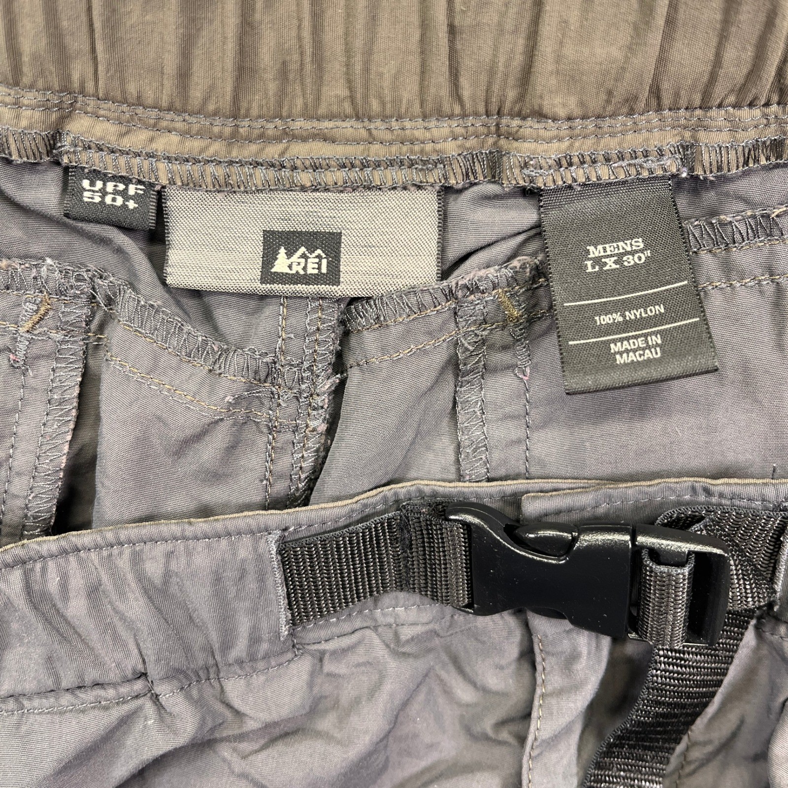 Rei Co-Op Pants Mens Large x30 Green Trailmade Cargo Roll Up Belted Nylon Hiking