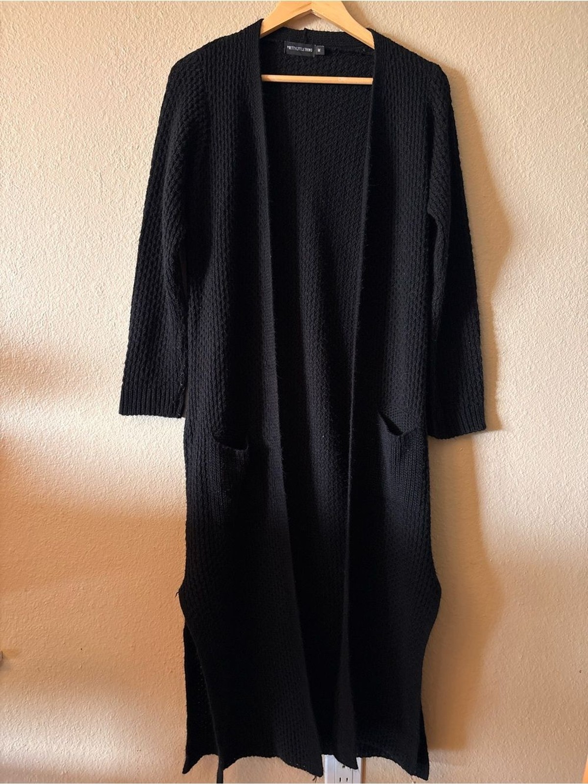 PrettyLittleThing Black Duster Cardigan Medium Long Open Front Knit