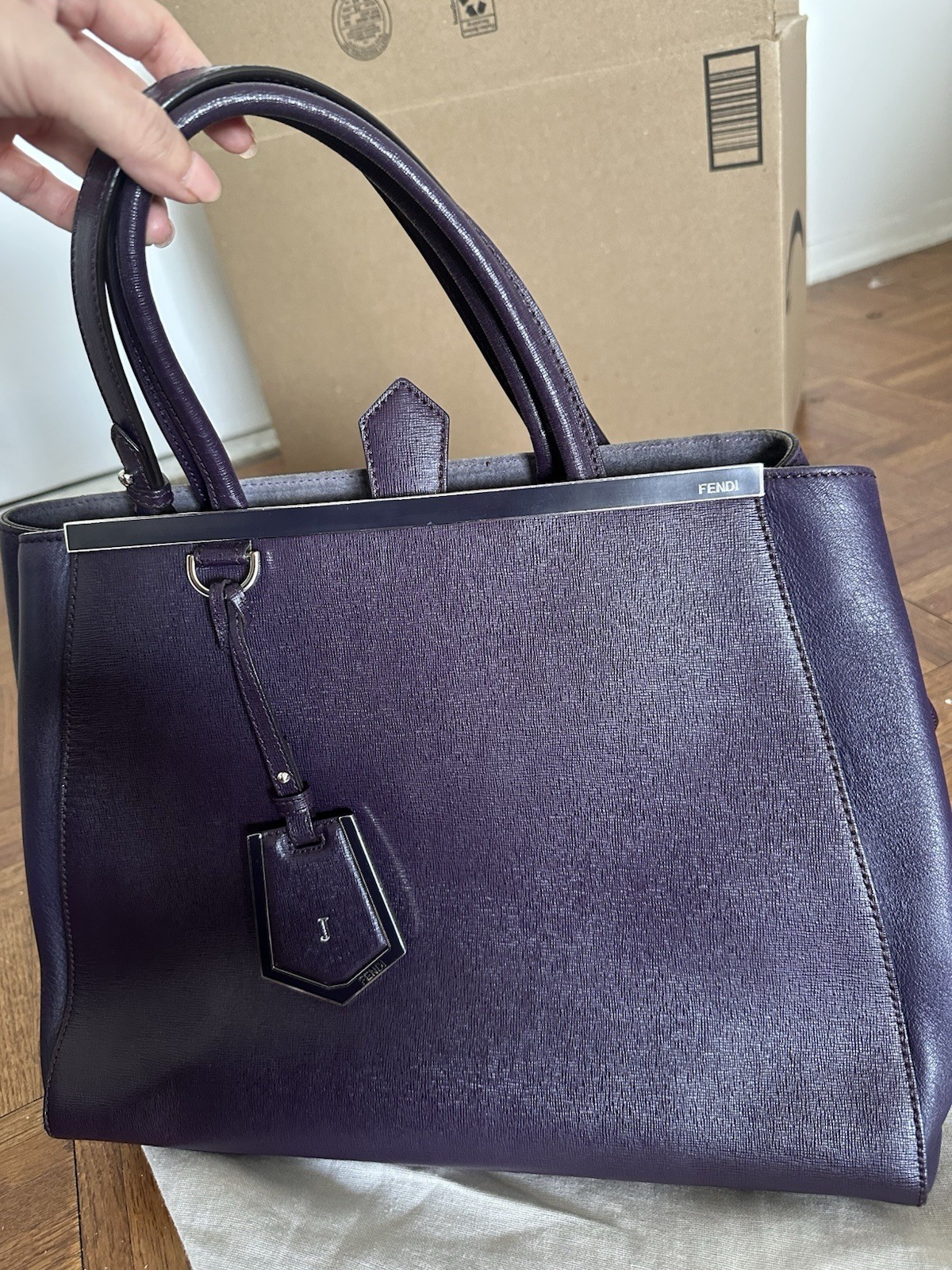 Fendi Purple Tote Bag with Clochette, Logo Accents, Hot Stamped Initials