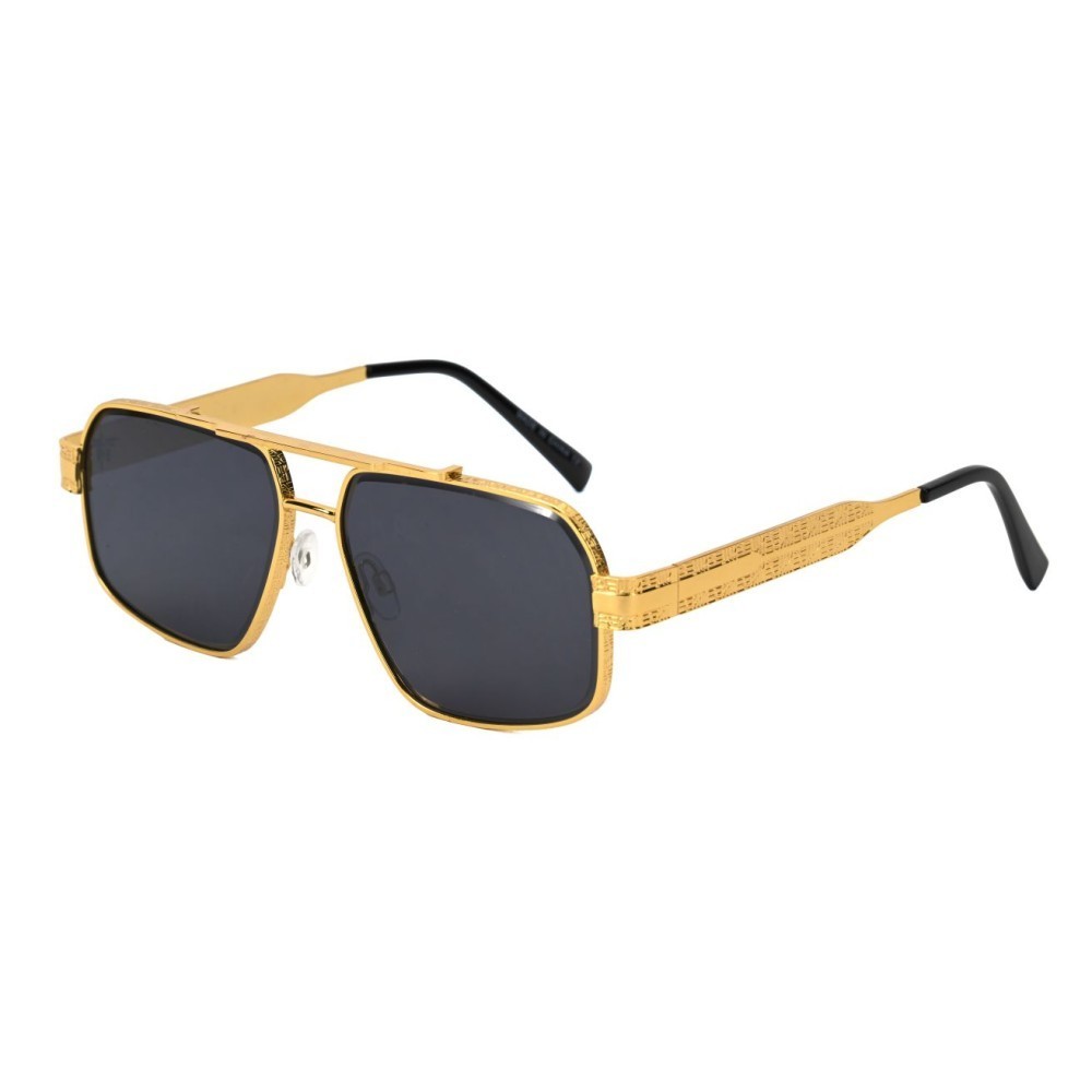 Men Sunglasses Classic Black Lens Square Fashion Design Gold Metal Frame Shades