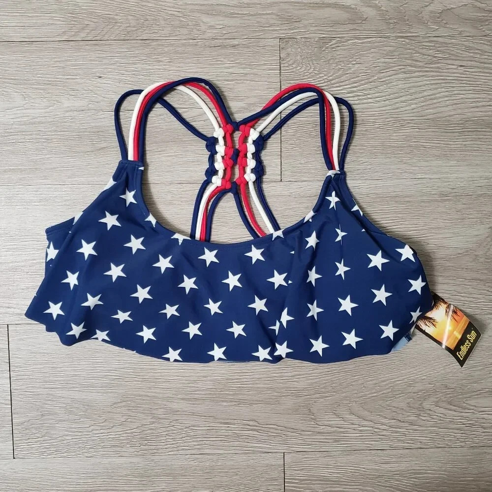 NWT Endless Sun sz XL stars & stripes bikini swimsuit top summer beach festival