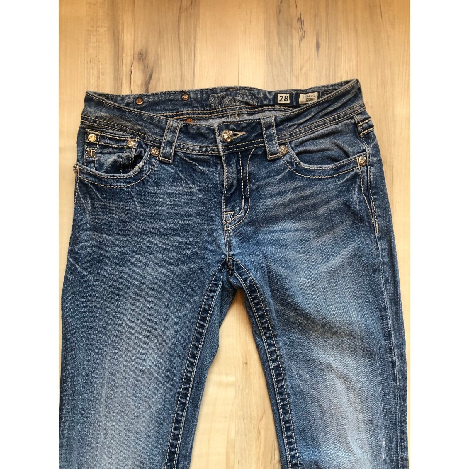 Miss Me JP5415B Bootcut Jeans Medium Wash Butterfly Embellished Flap Pocket 28