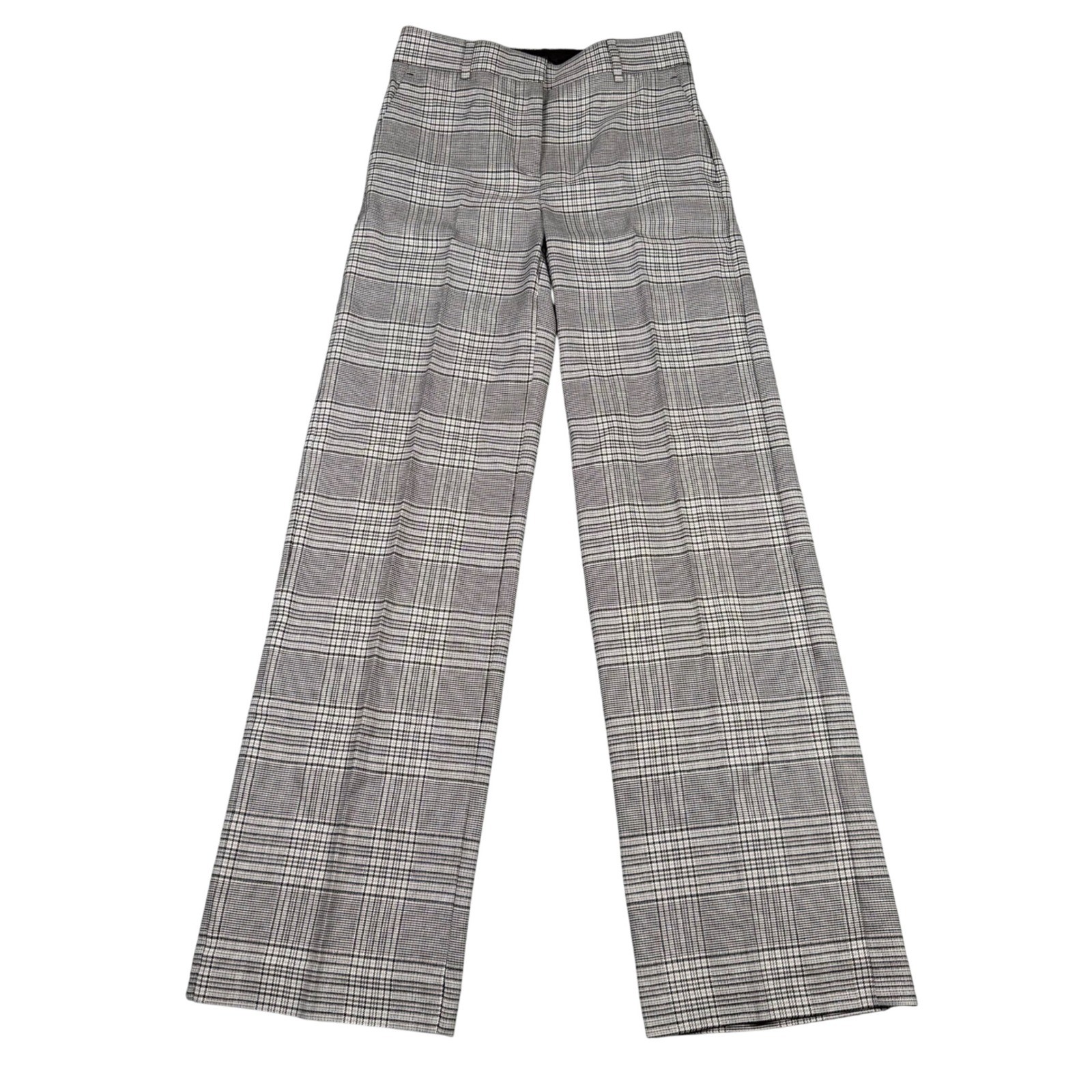 Ann Taylor Womens Grey Glen Plaid Wide Leg Linen Blend Trousers Size 0 NWT