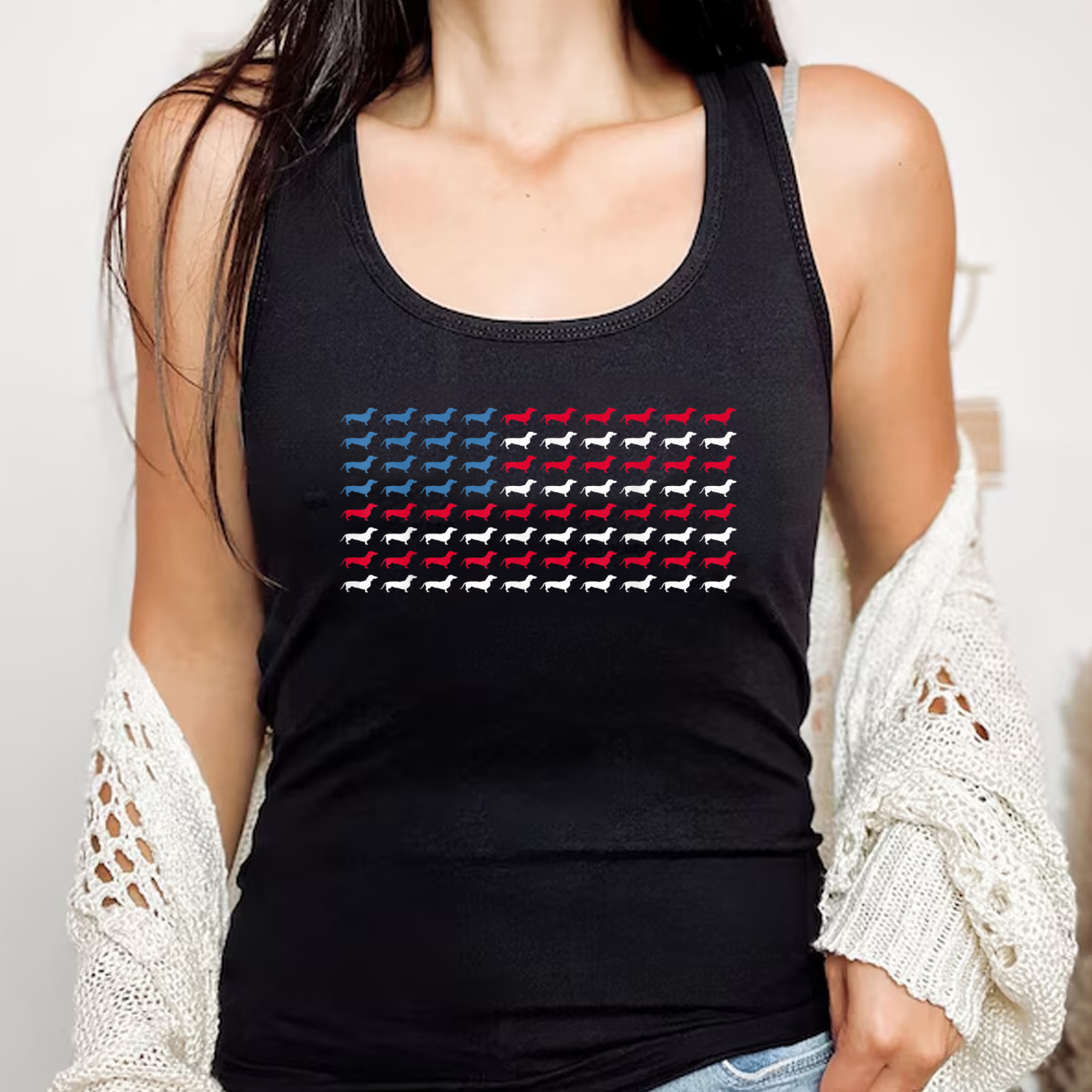 Dachshund Patriotic American Flag Dachshund 4th of July Tank top