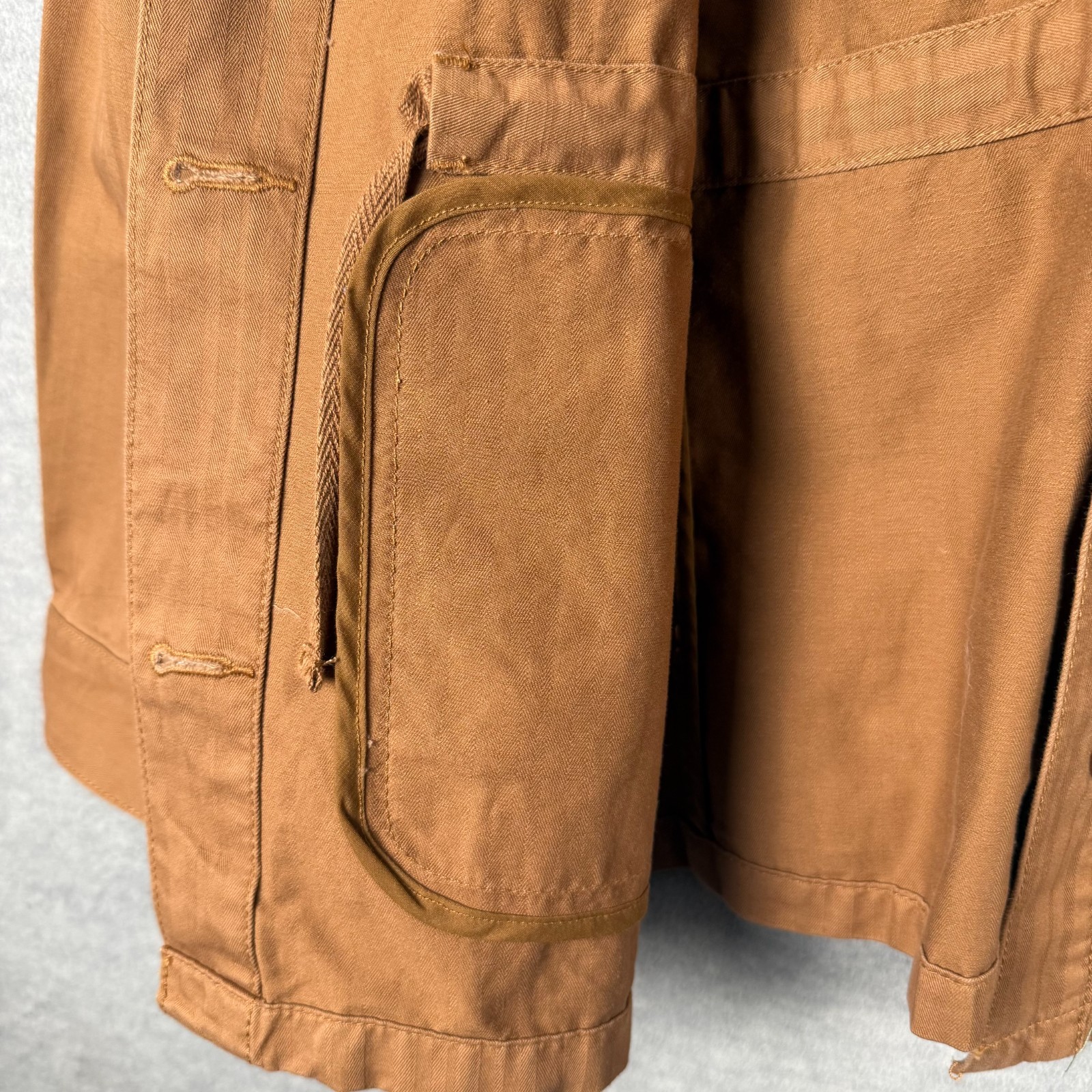 Talbots L Herringbone Twill Safari Utility Jacket Caramel Brown Field Coat