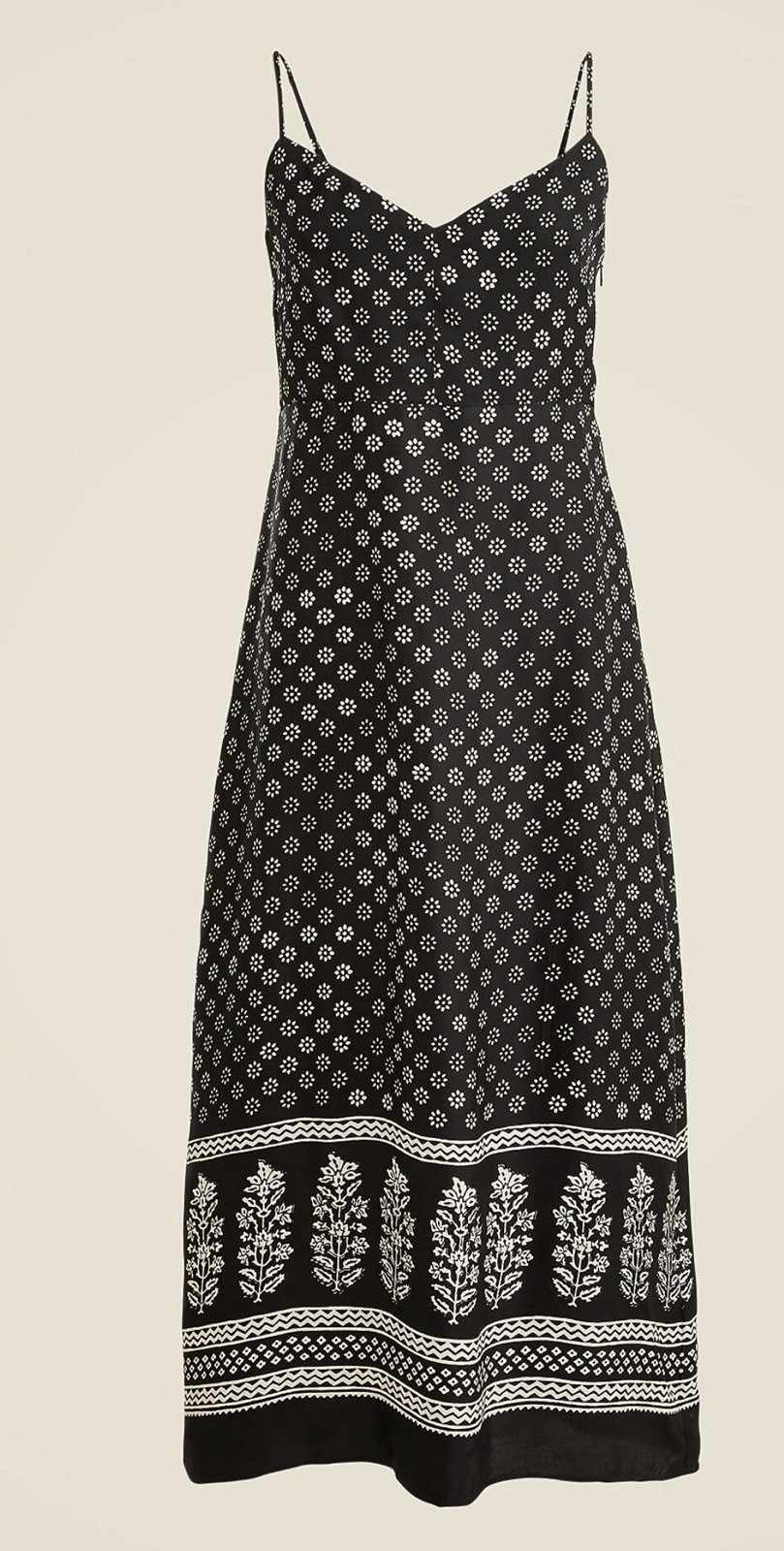 J.CREW Women’s Natasha slip dress block Print Midi Black Sleeveless Straps 8