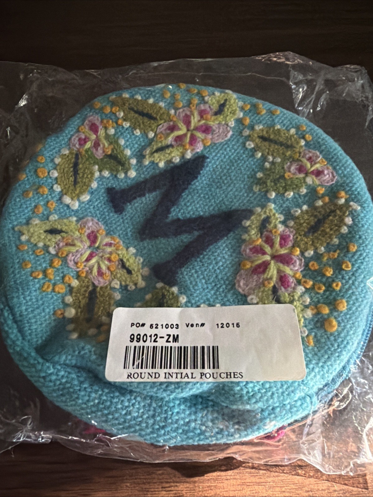 NWT Jenny Krauss For Sundance Wool Bag Pouch Embroidered Round Letter M Blue