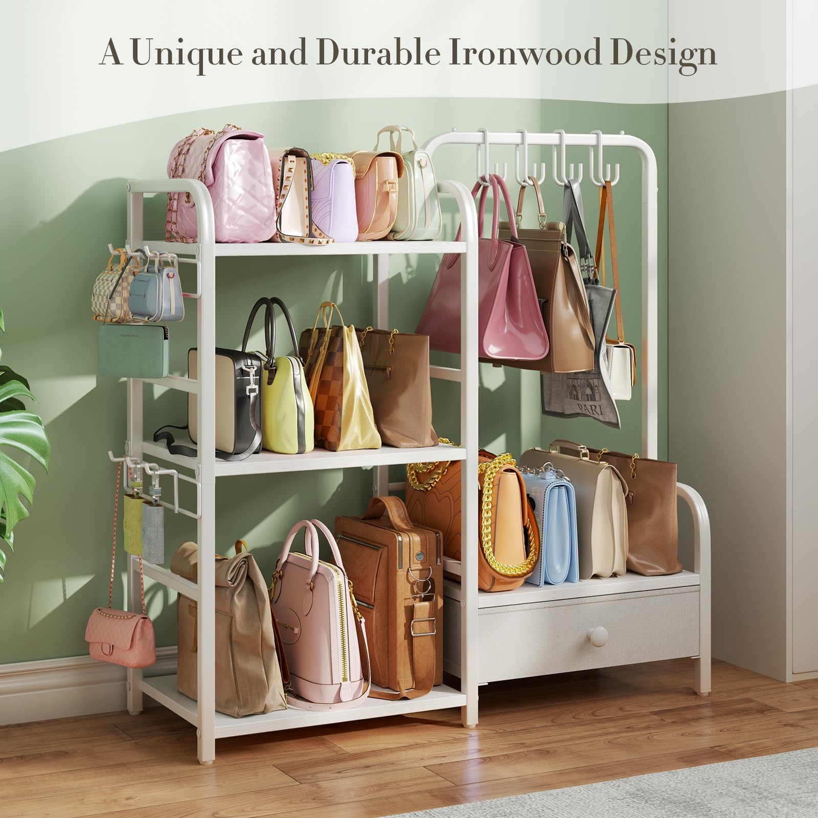 Purse Organizer for Closet, with Bottom Drawer, Extra Large Capacity 3 Tier H…