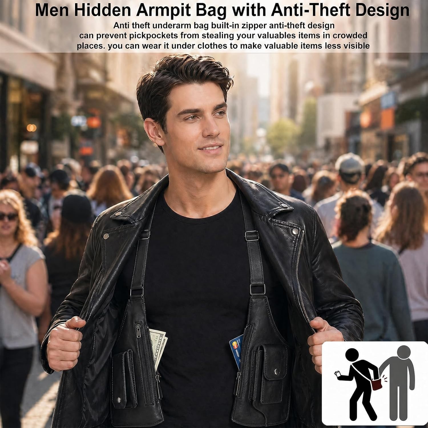 Underarm Anti-Theft Bag, Hidden Shoulder Holster, Double Storage Pouch, Phone