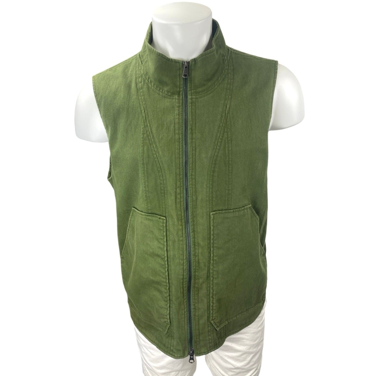 ONS Men’s Green Full Zip High Neck Pockets Fishing Outdoor Vest Jacket Top Sz L