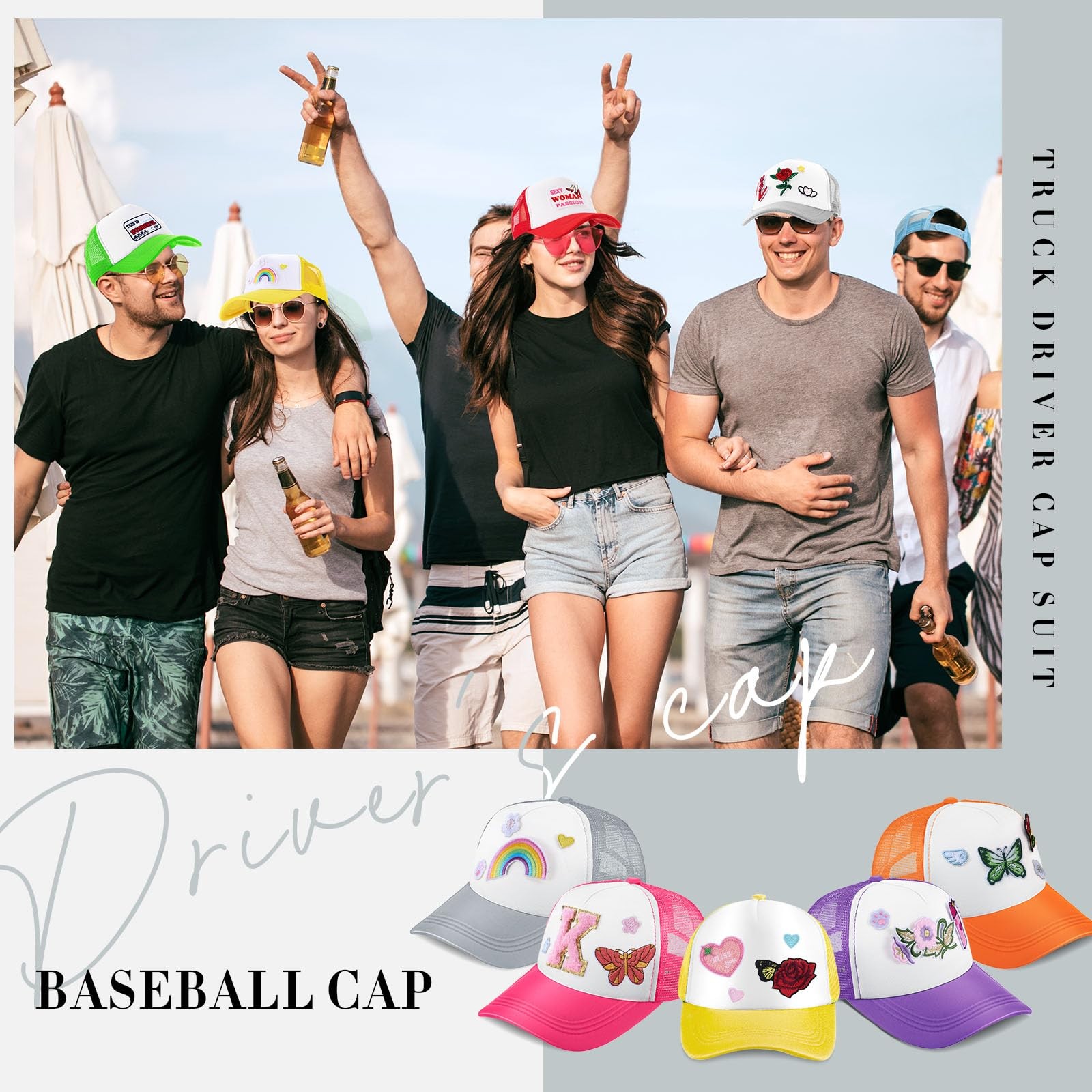 12 Pack DIY Trucker Hats Kit, Sublimation Blank Baseball Caps with 120 pcs Em…