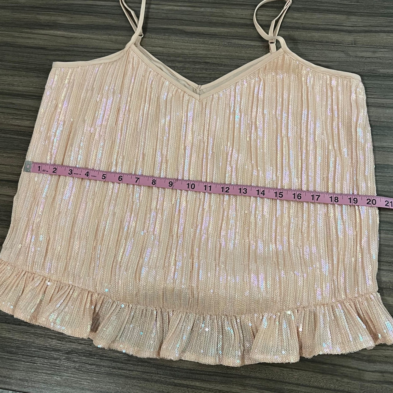 By Anthropologie Peach Iridescent Sequin Pleated Cami Peplum Top US 10 UK 14
