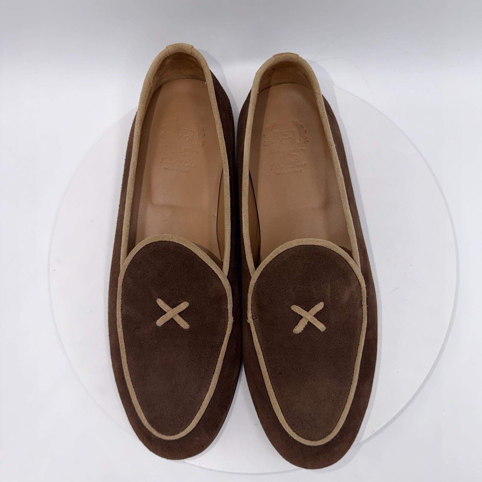 Del Toro Belgian loafers Brown Suede Mens Dress Shoes Almond Toe Leather Size 10