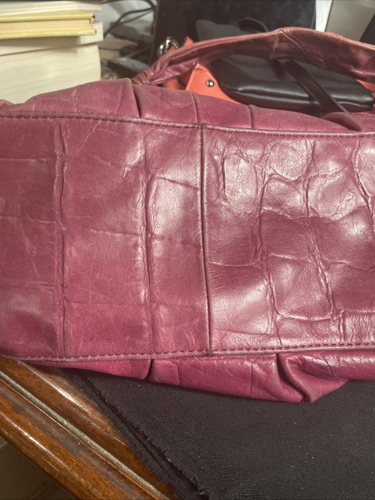 B. Makowsky Leather Shoulder Bag Hobo Purple With Gold Tone Hardware