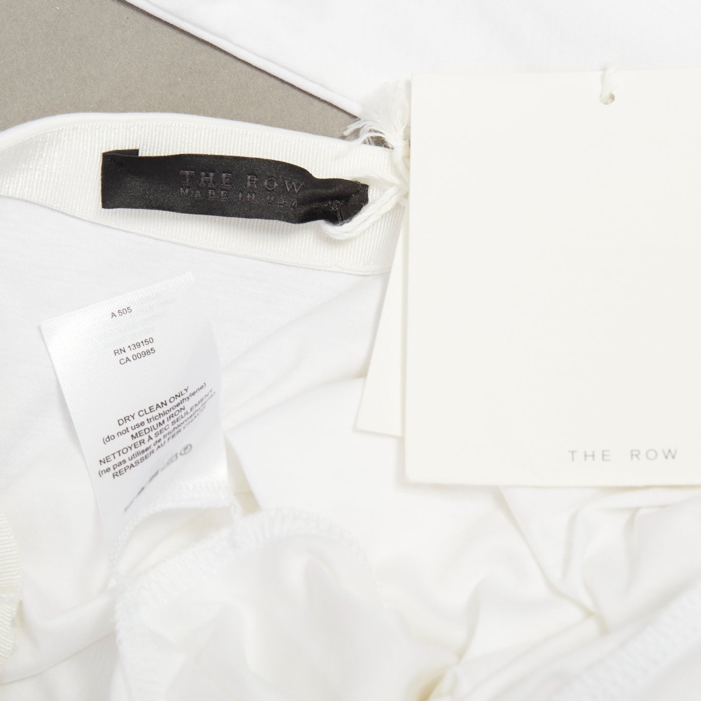 THE ROW Pepper white cotton stand up tape lined bateau neck crop sleeves top XS