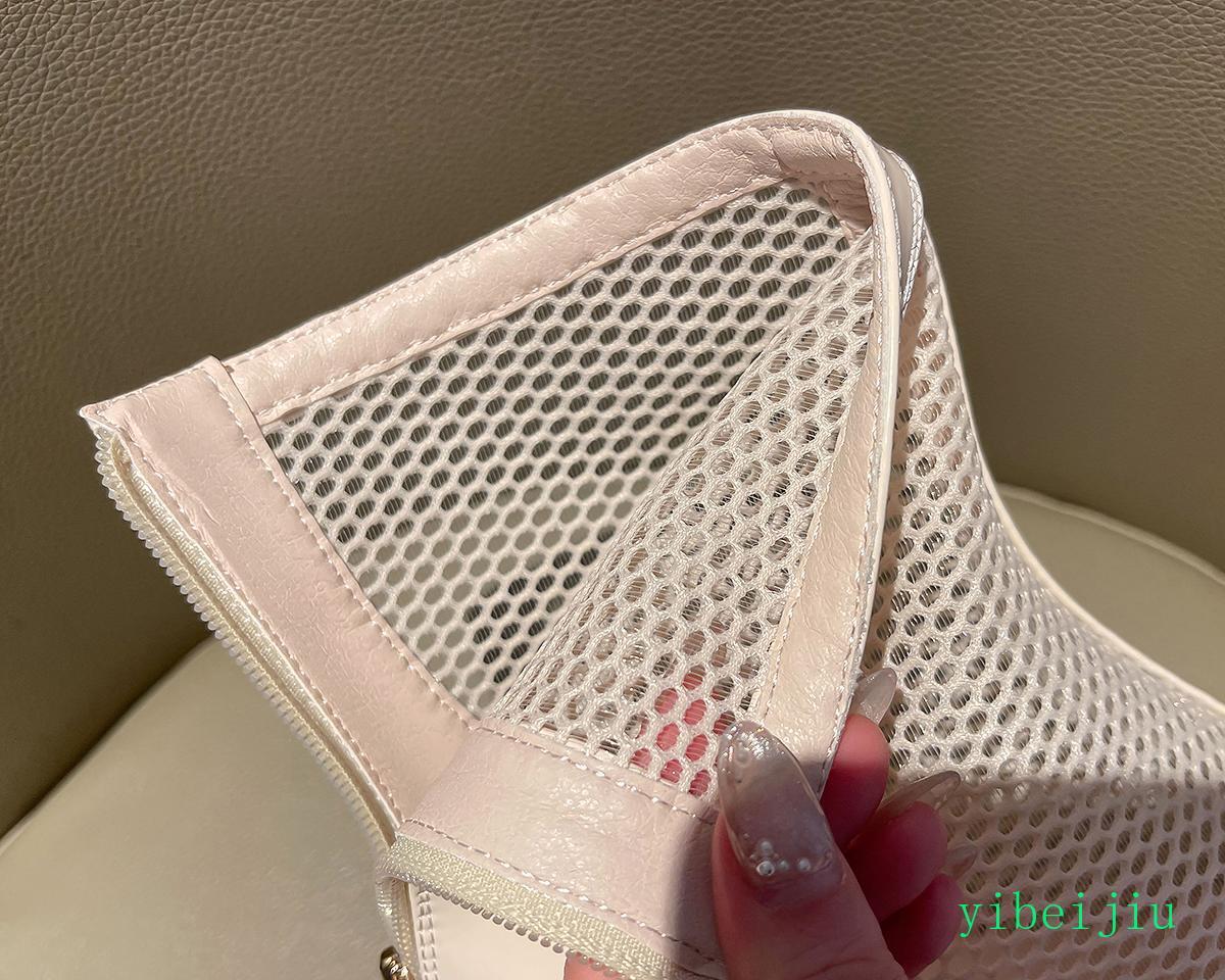 Mid Calf Boots Womens Block Heel Sandal Net Mesh Hollow Out Shoes Plus Size Lady