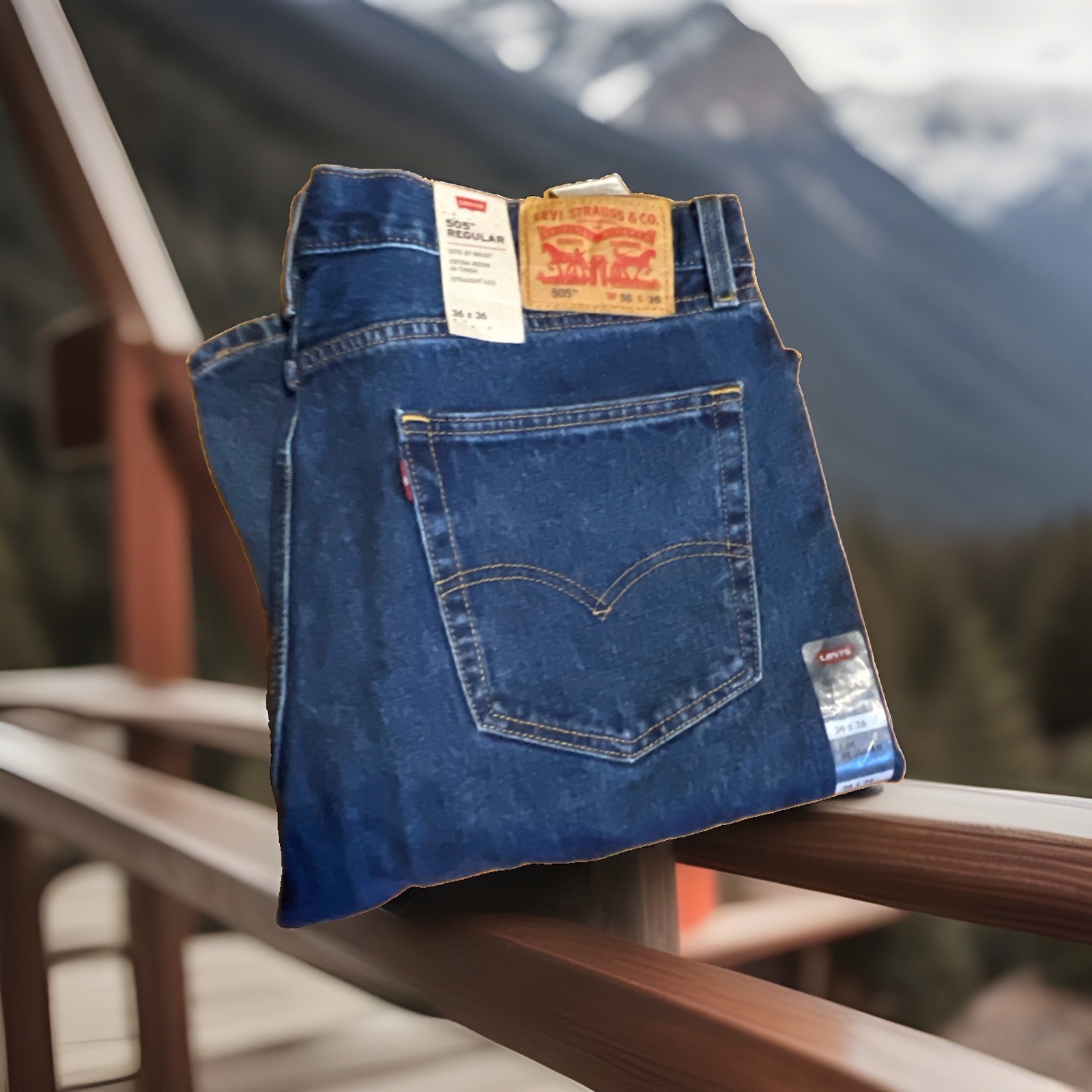 New Levi’s 505 Regular Fit Denim Jeans Mens 36×36 Cotton (35 Length)
