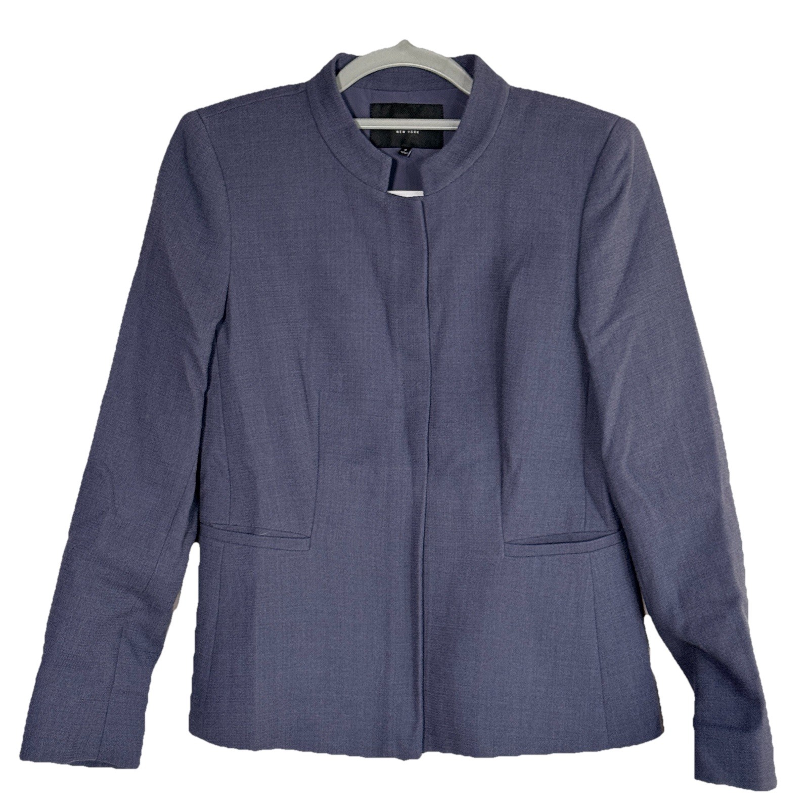 Lafayette 148 Wool Peplum Zip Blazer Jacket Blue Minimalist Luxury Women 4
