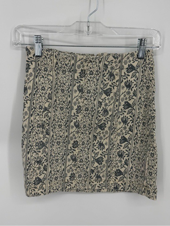 Free People Modern Femme Novelty Denim Mini Skirt Macadamia Combo floral print 0
