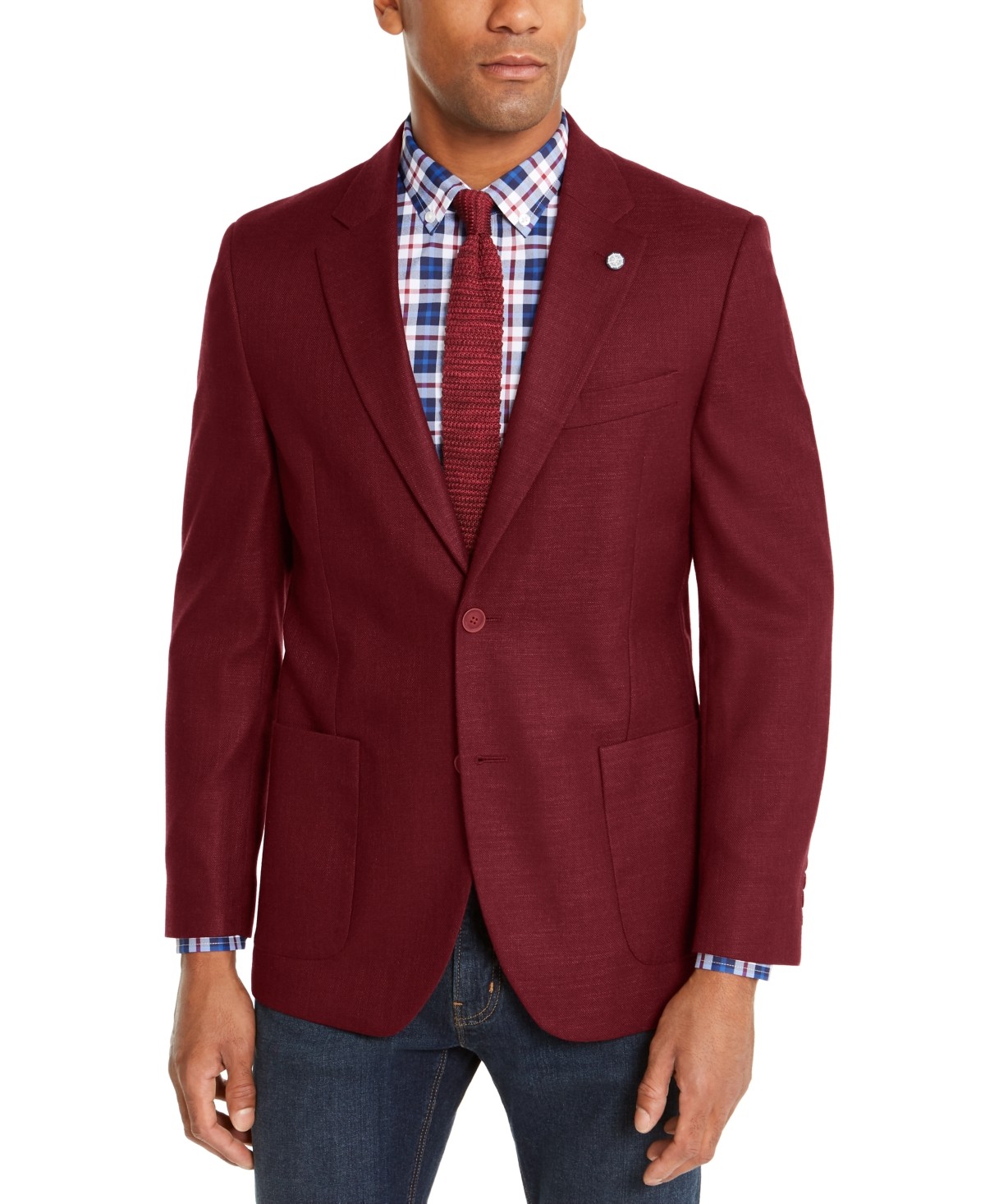 Nautica Mens Modern fit Linen Sport Coat Blazer 44 R Burgundy Red Solid