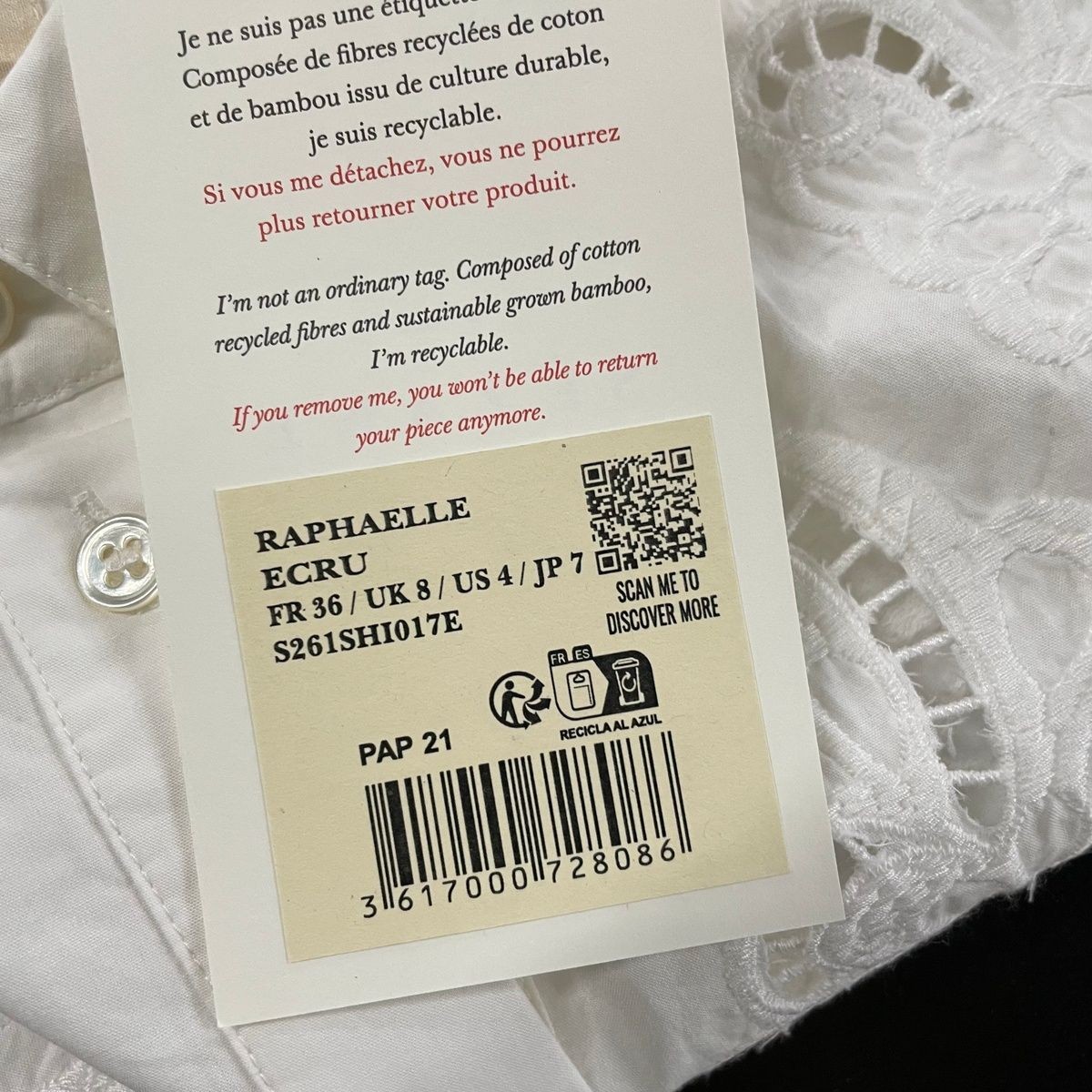 SEZANE Raphaelle Long Sleeve Shirt Women’s Size 4 Ecru S261SH1017E