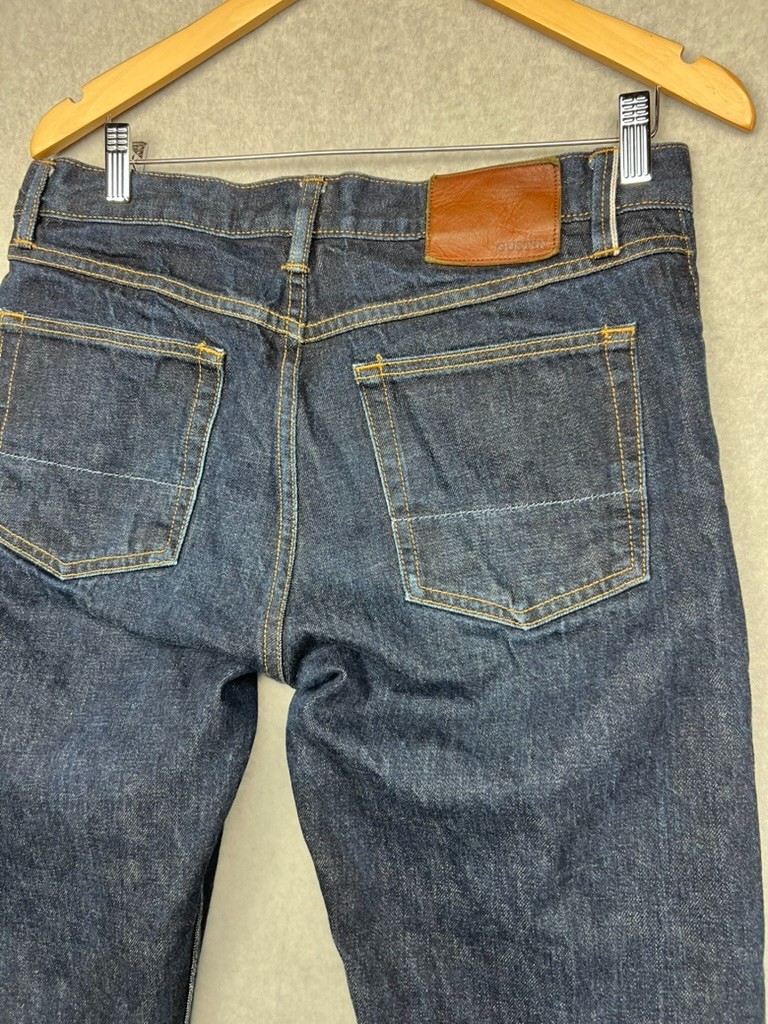 Gustin Raw Selvedge Denim Jeans 34 Straight California Button Fly USA Indigo EUC