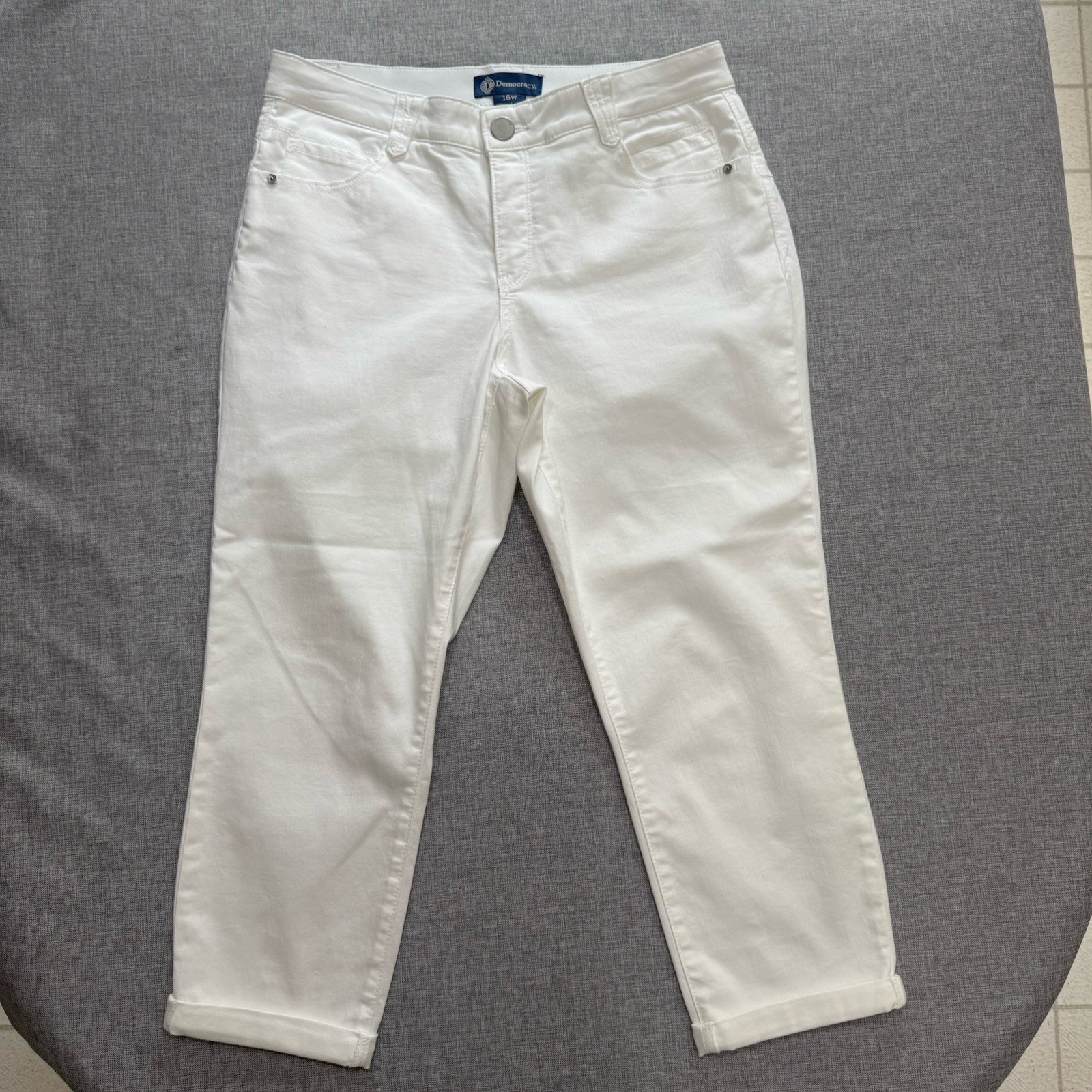 Democracy Ab Solution Optic White Ankle Skimmer 16W Cropped Jeans Stretch Denim