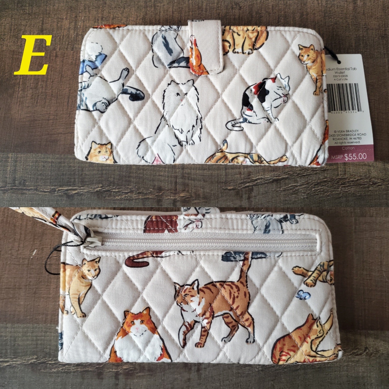 Vera Bradley A CAT’S LIFE Medium Essential Tab Cotton Wallet (Pick Your Pattern)