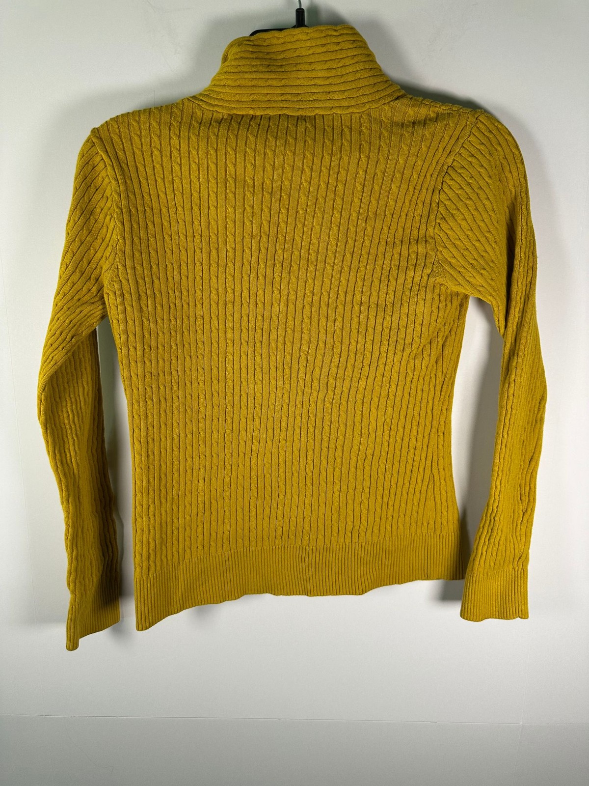 Jeanne Pierre Sweater Womens S Cable Knit Shawl Collar 100% Cotton Mustard READ