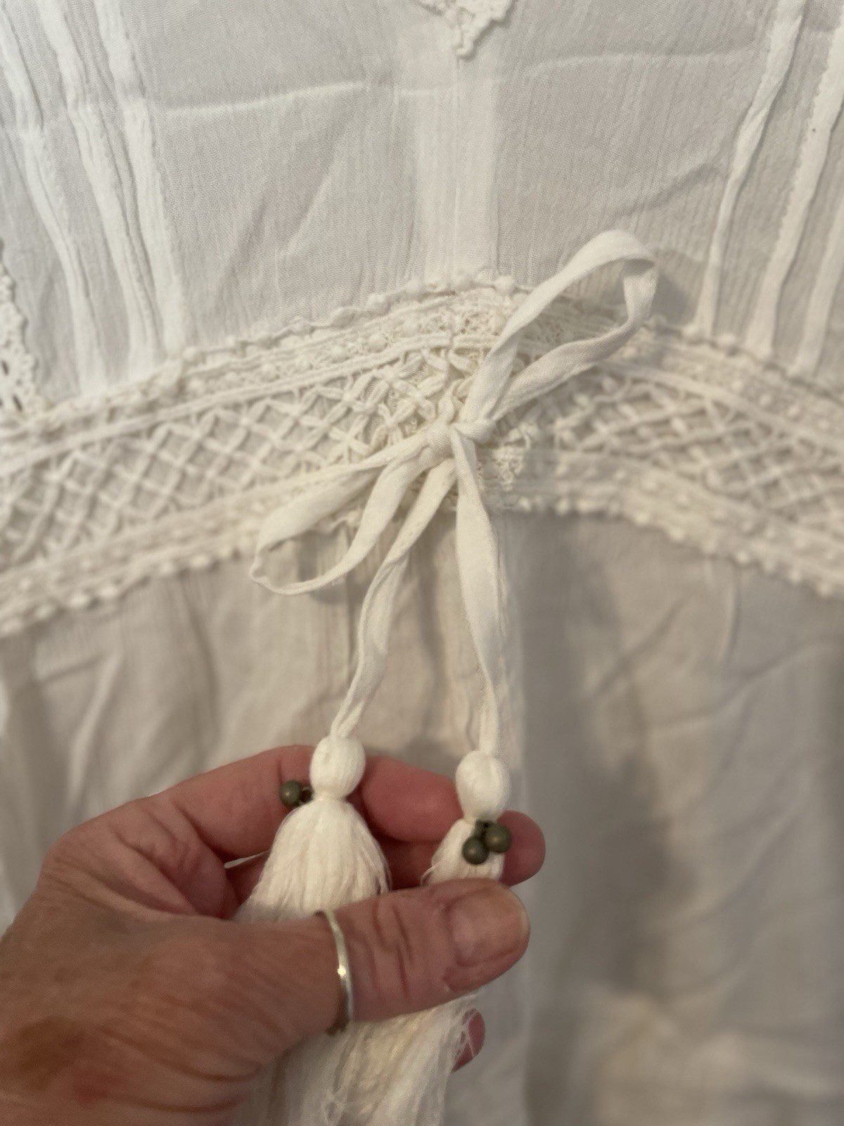 American Rag New With Tags White Boho Top Long Sleeve Lace Size L