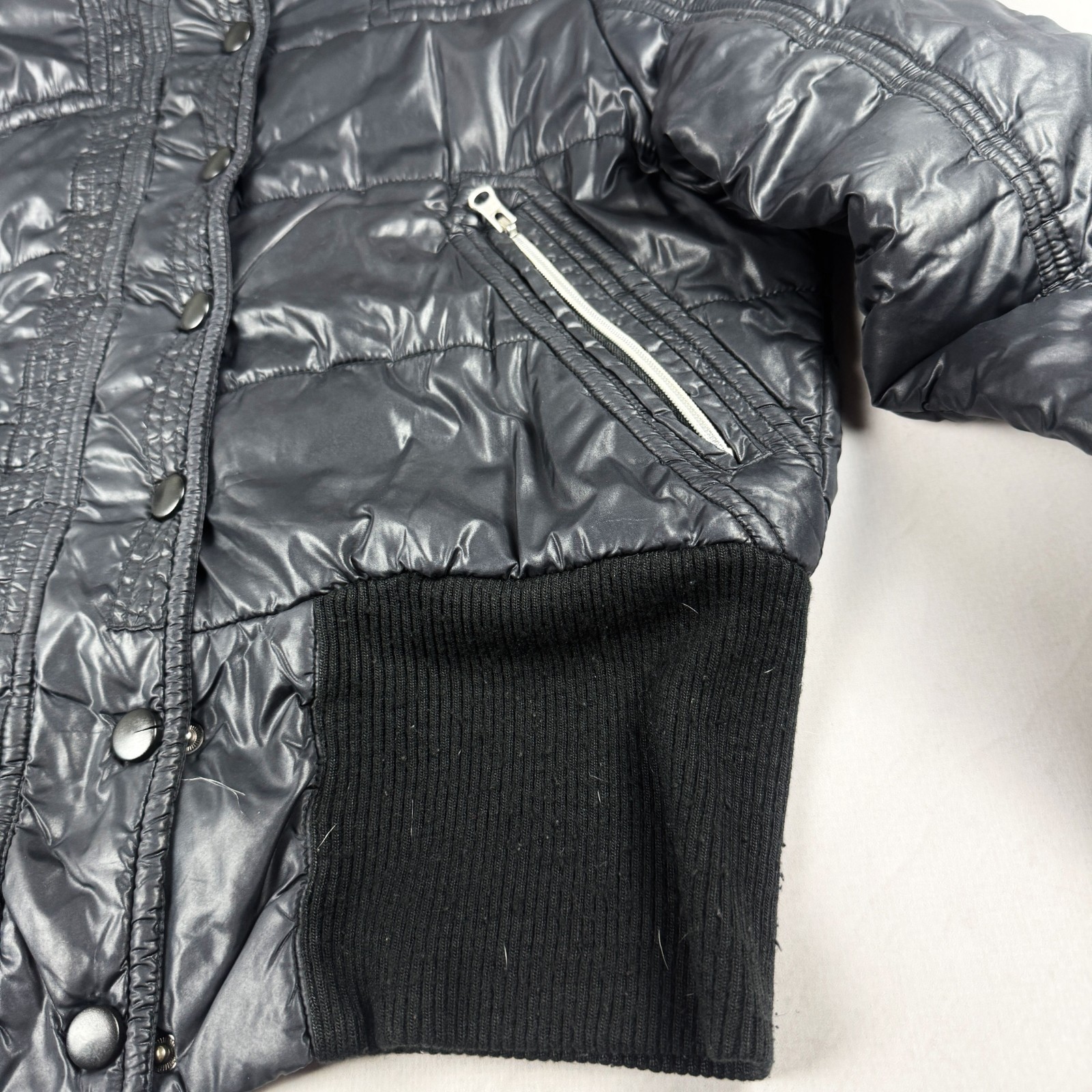 Womens Vintage Black Cropped Puffer Jacket Quilted Bubble Coat Y2K Streetwear